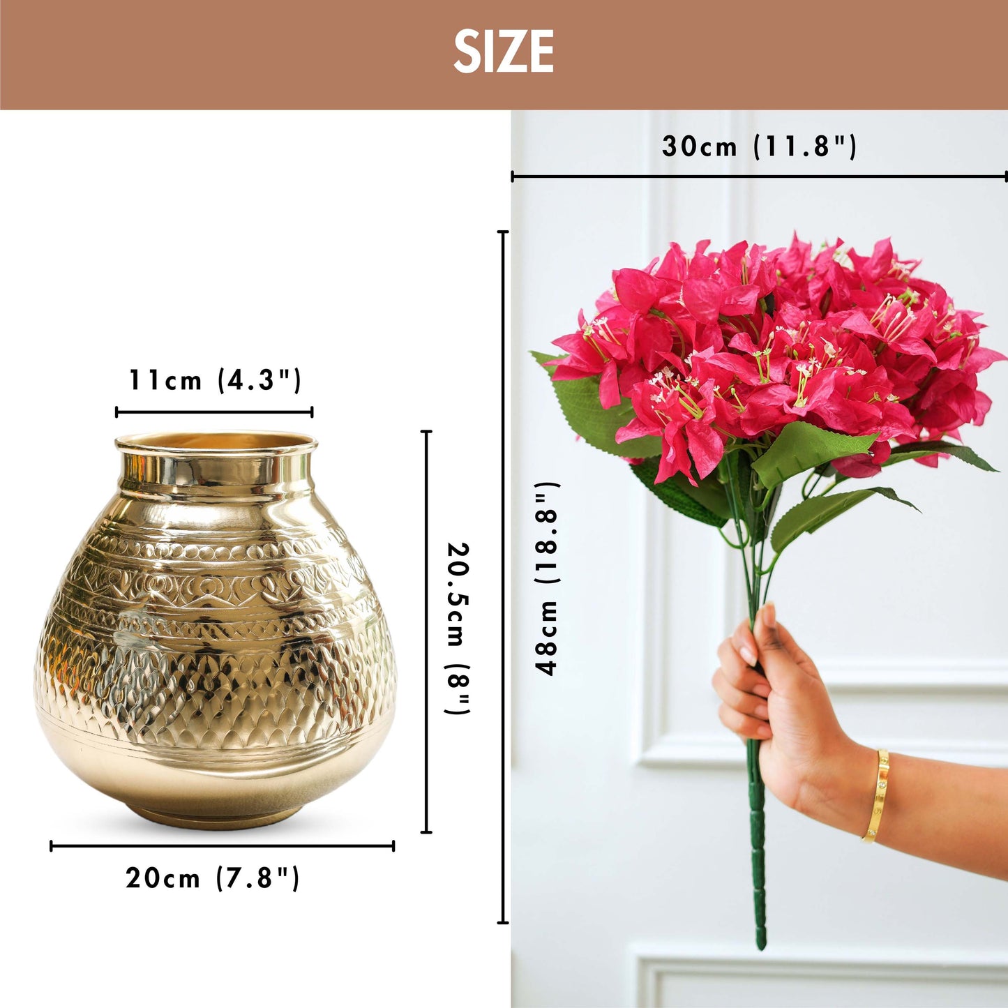Combo of Matki Metal Vase and Bougainvillea