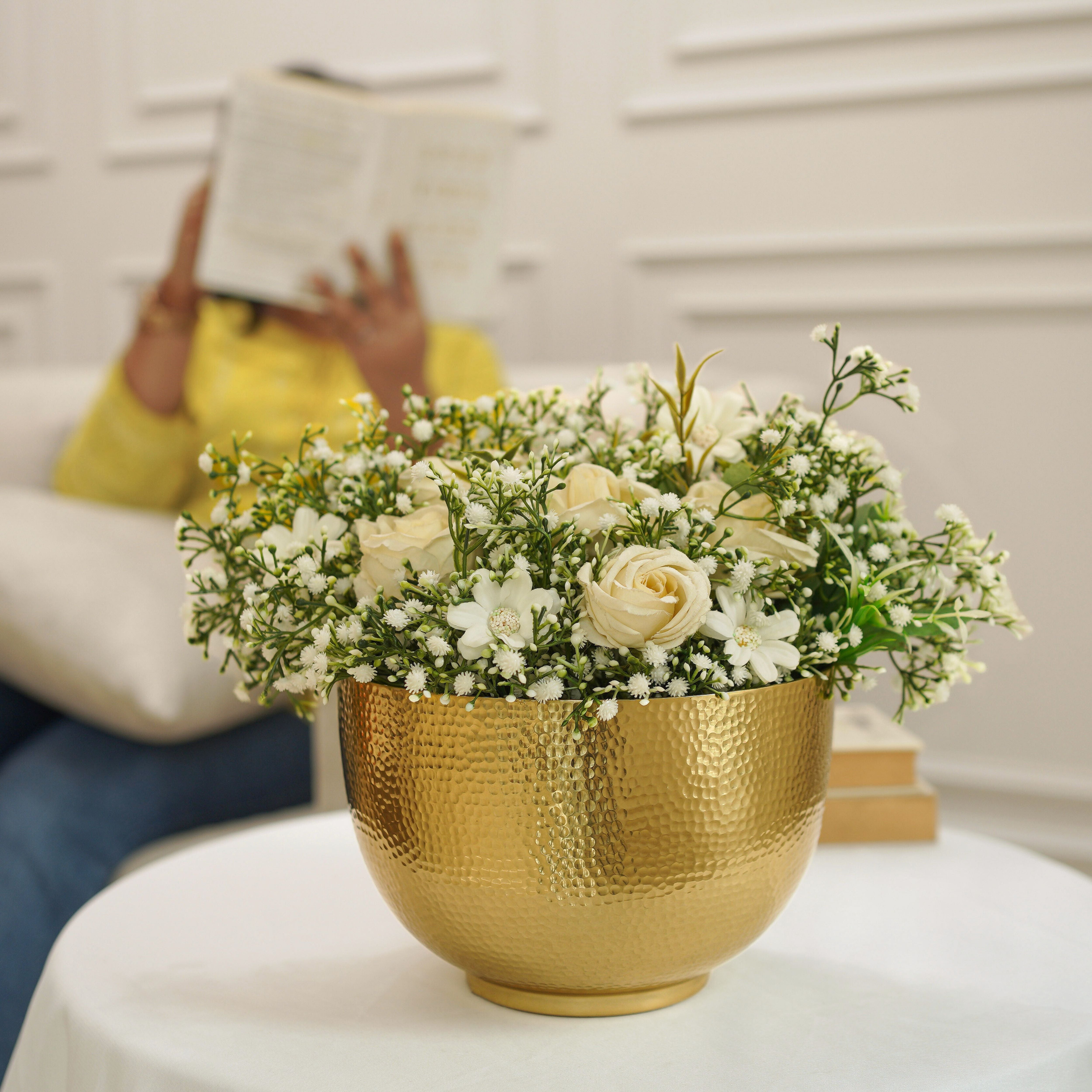 Elegant Bowl Metal Flower Vase