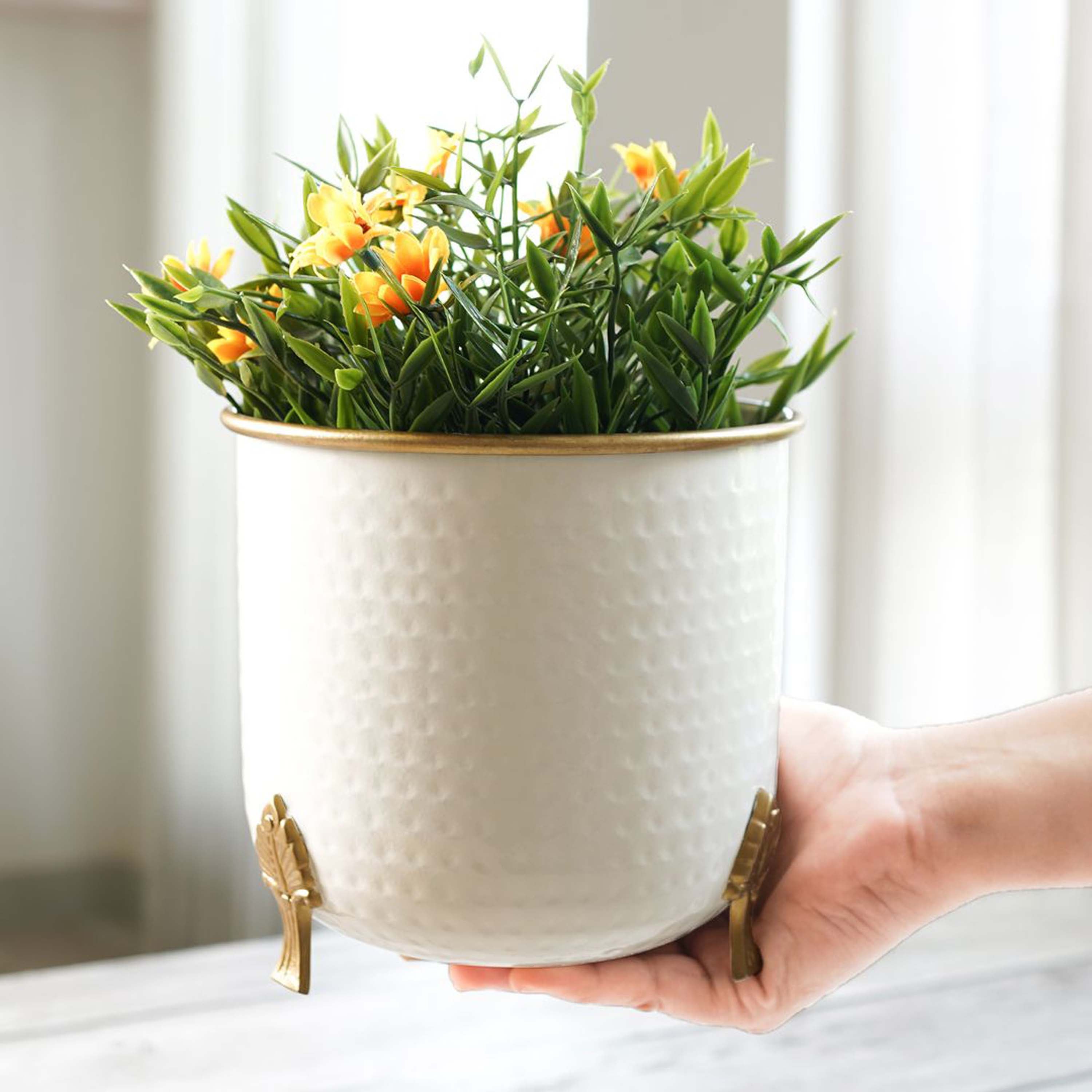 Gold Rim Leaf leg Metal Planter (Pot Only)