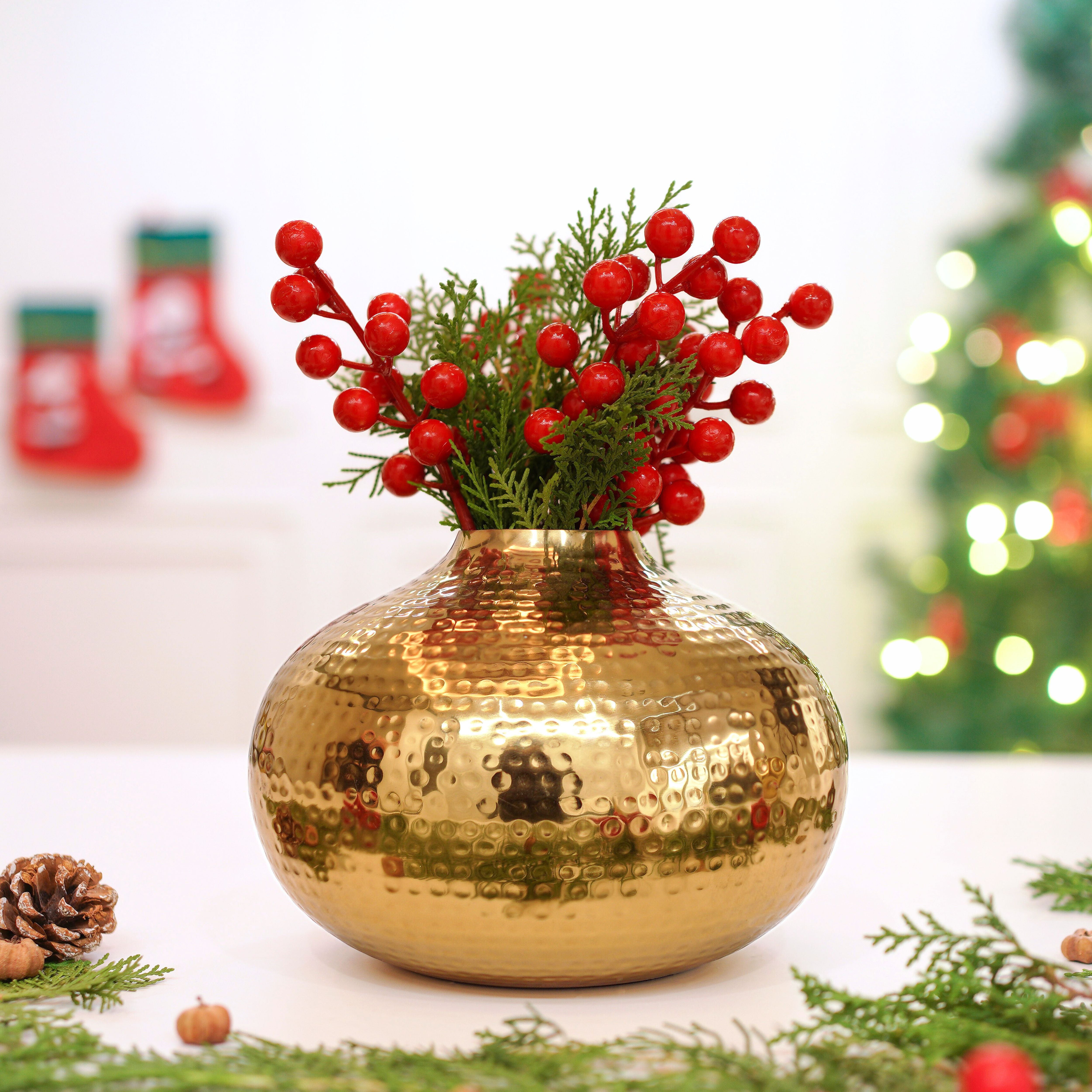 Hammered Metal Flower Vase | Gold