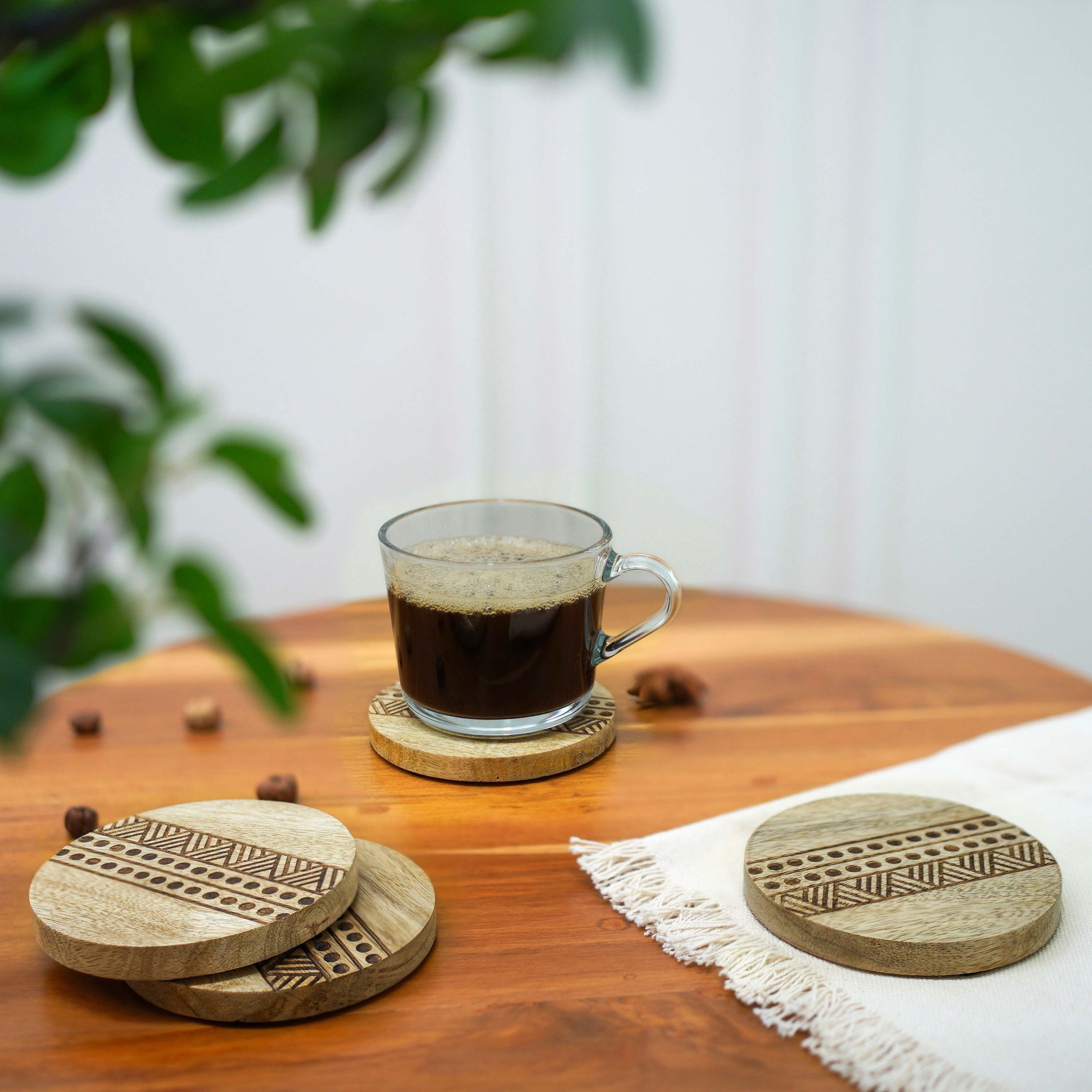 Boho Stripe Handcrafted Coaster, Brown, Set of 4