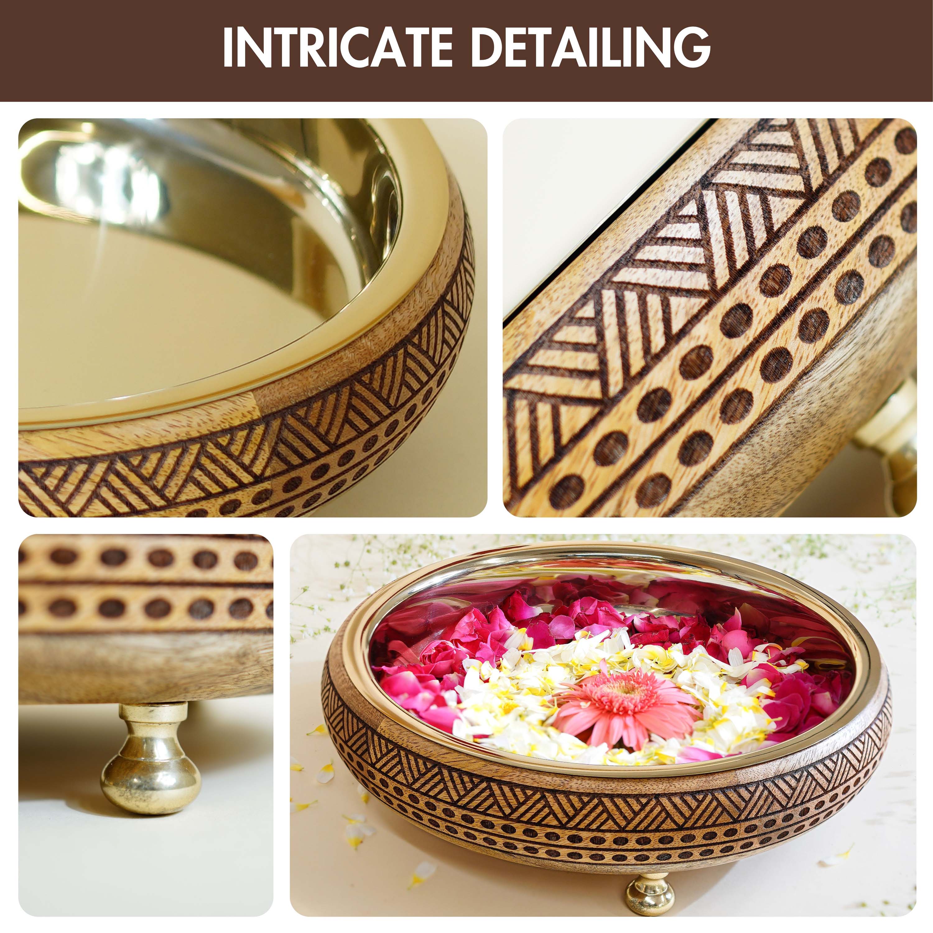 Wooden urli bowl, Traditional urli bowl, Metal urli bowl, Decorative urli bowl