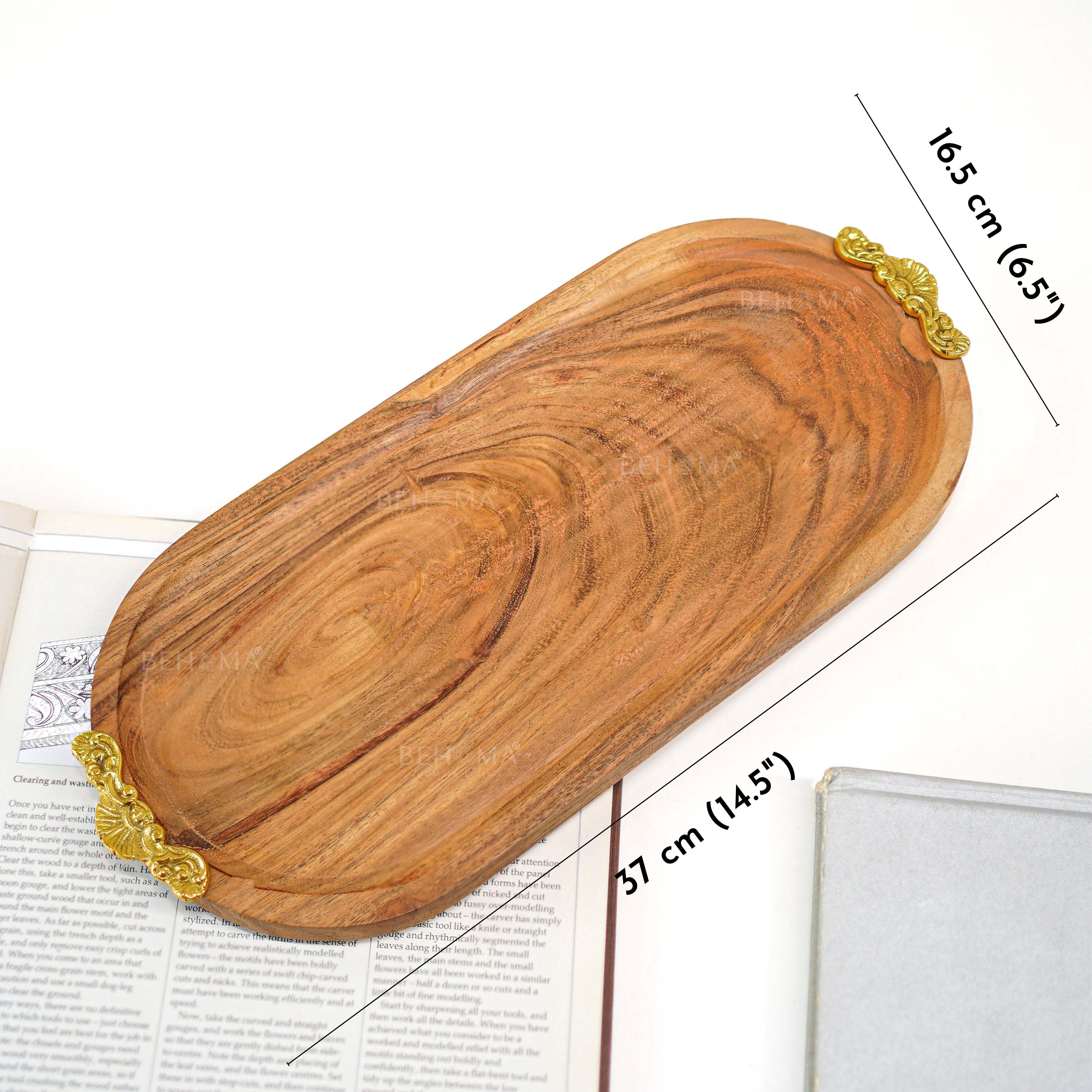 Wood & Brass Tray, Large