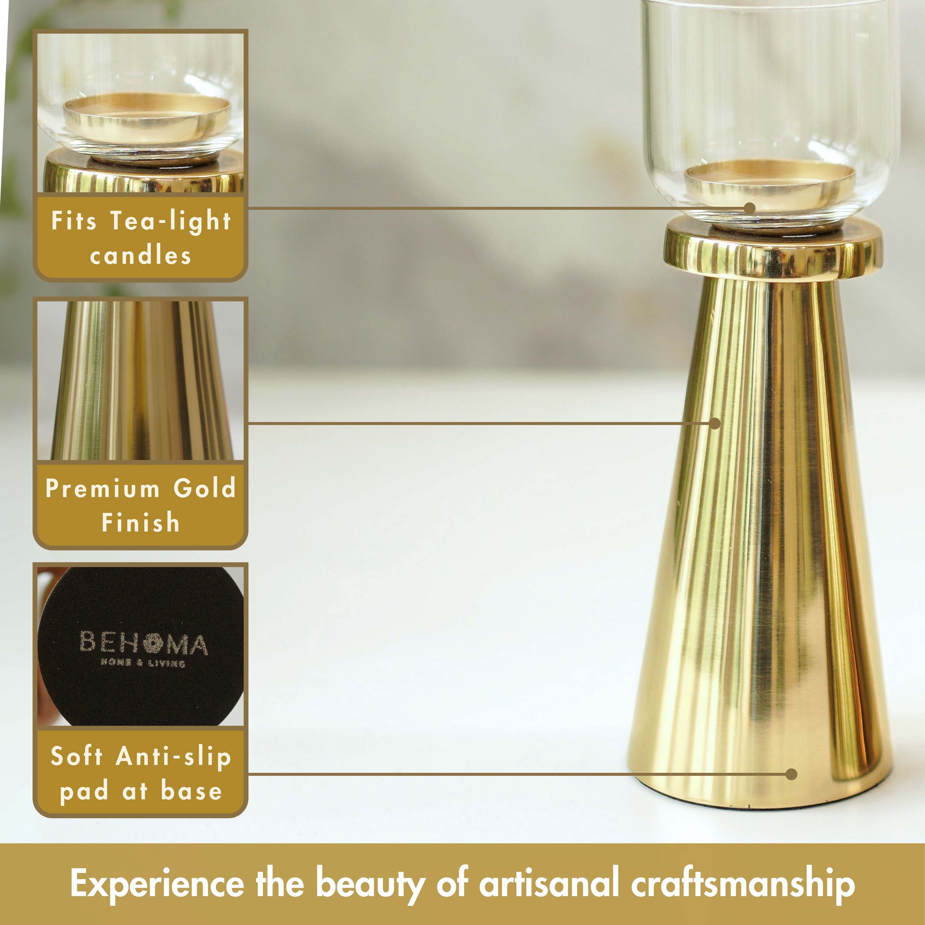 Metal T-light Holder, Set of 2 - Gold