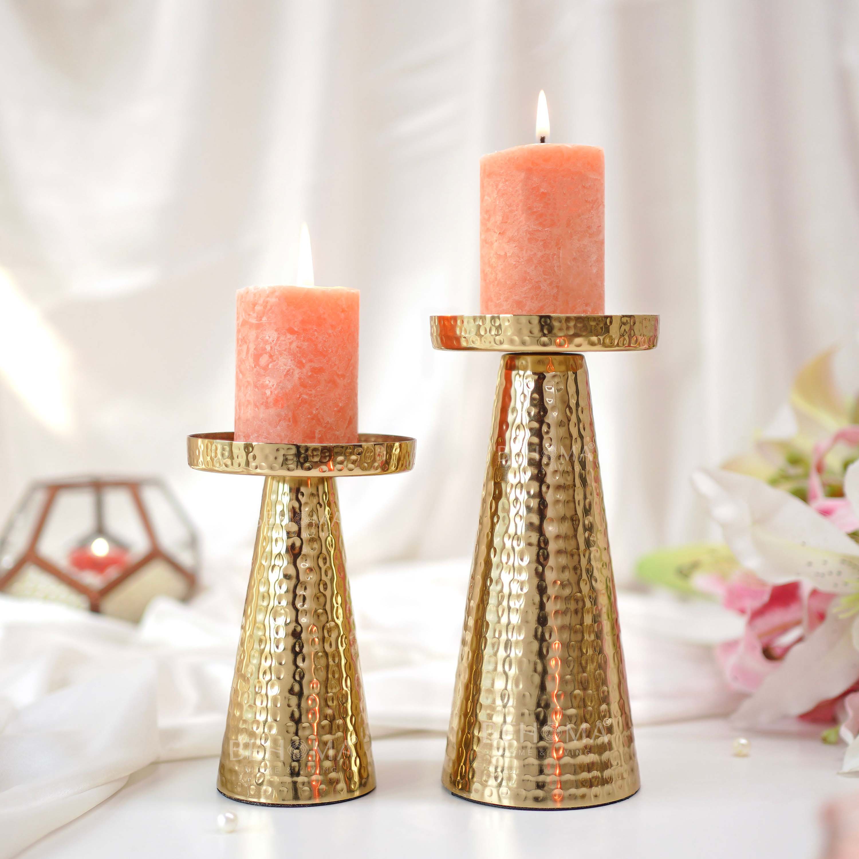 Metal Hammered Candle Holder Set