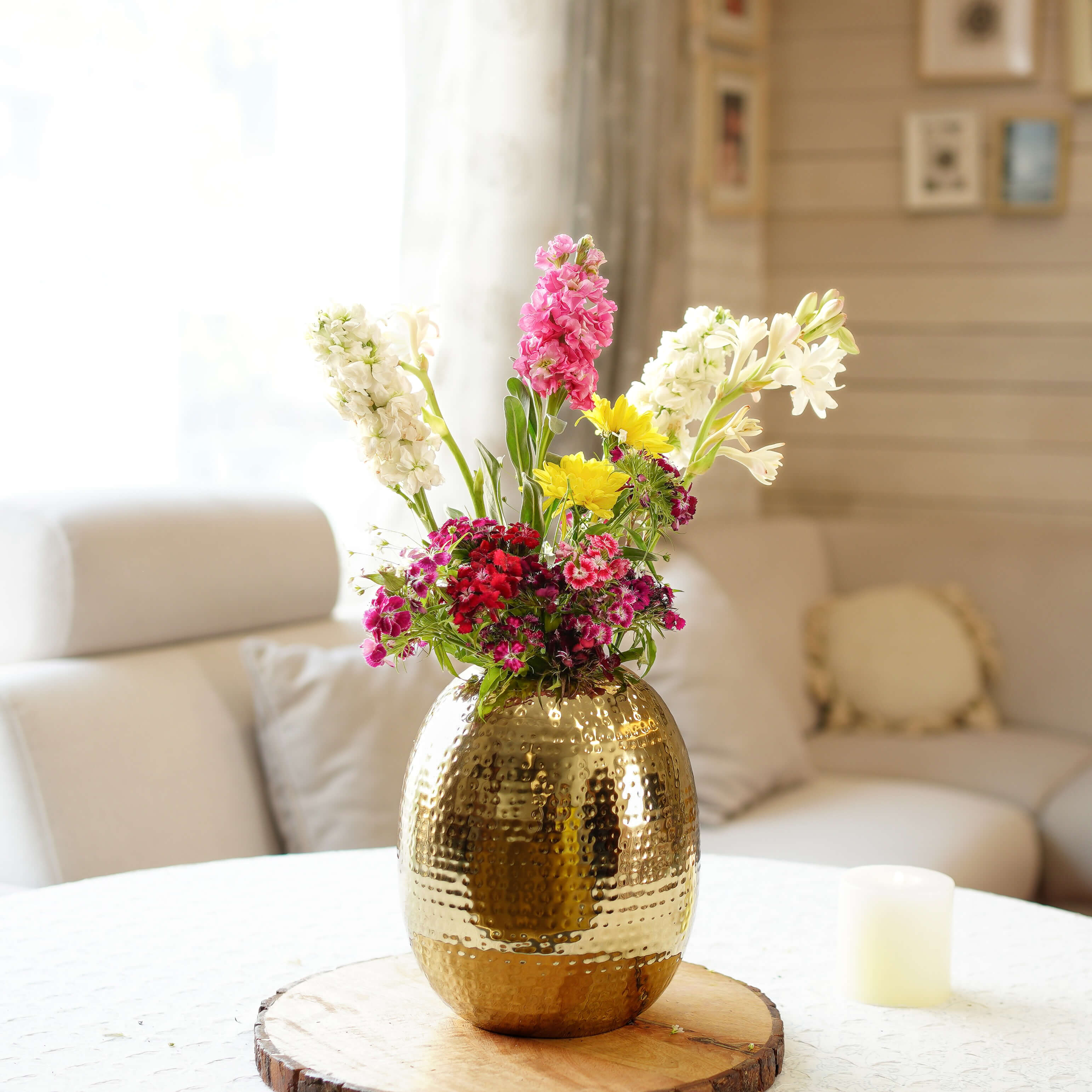 Metal flower vase, vase for home decor, golden vase