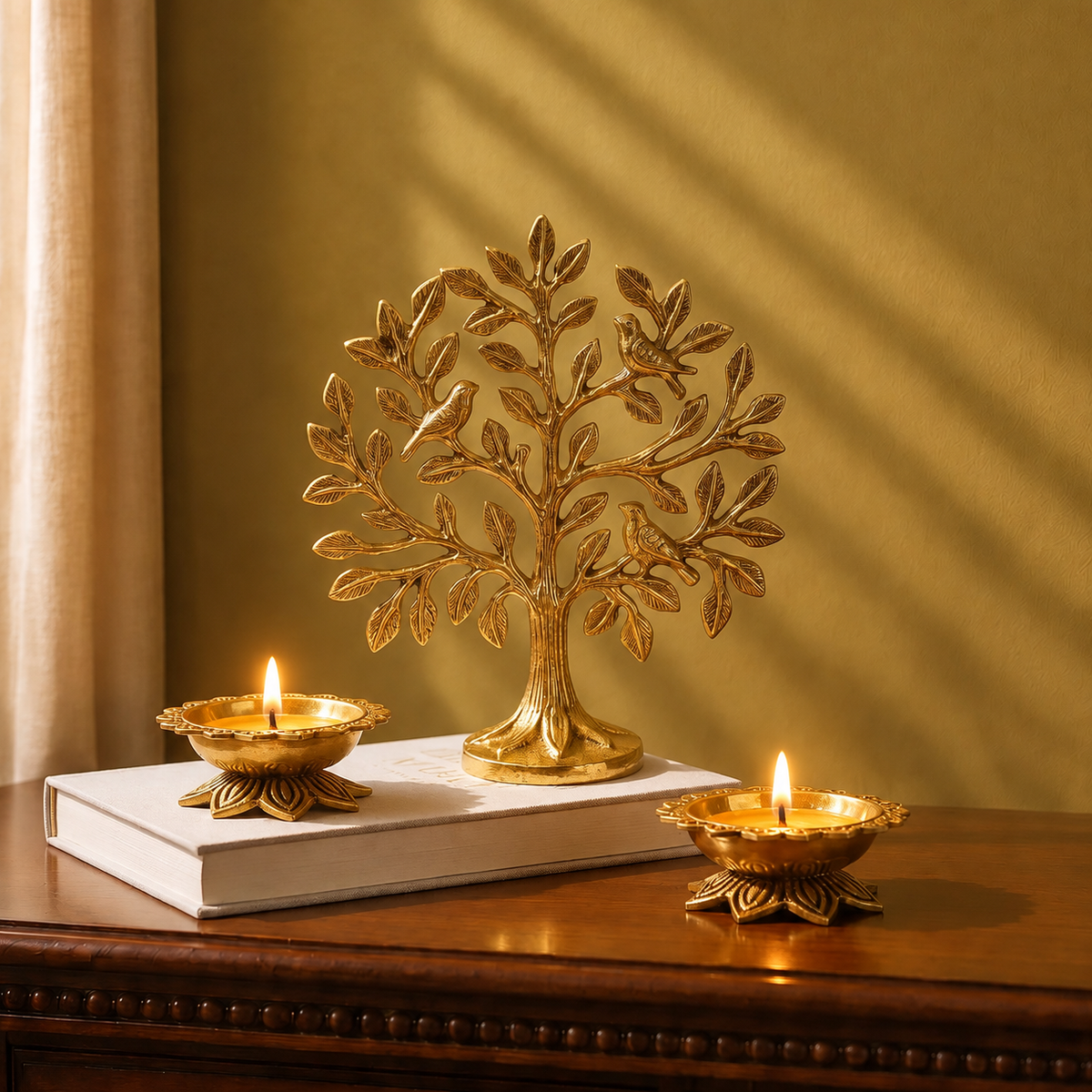 Tree of Life & Brass Diya Set