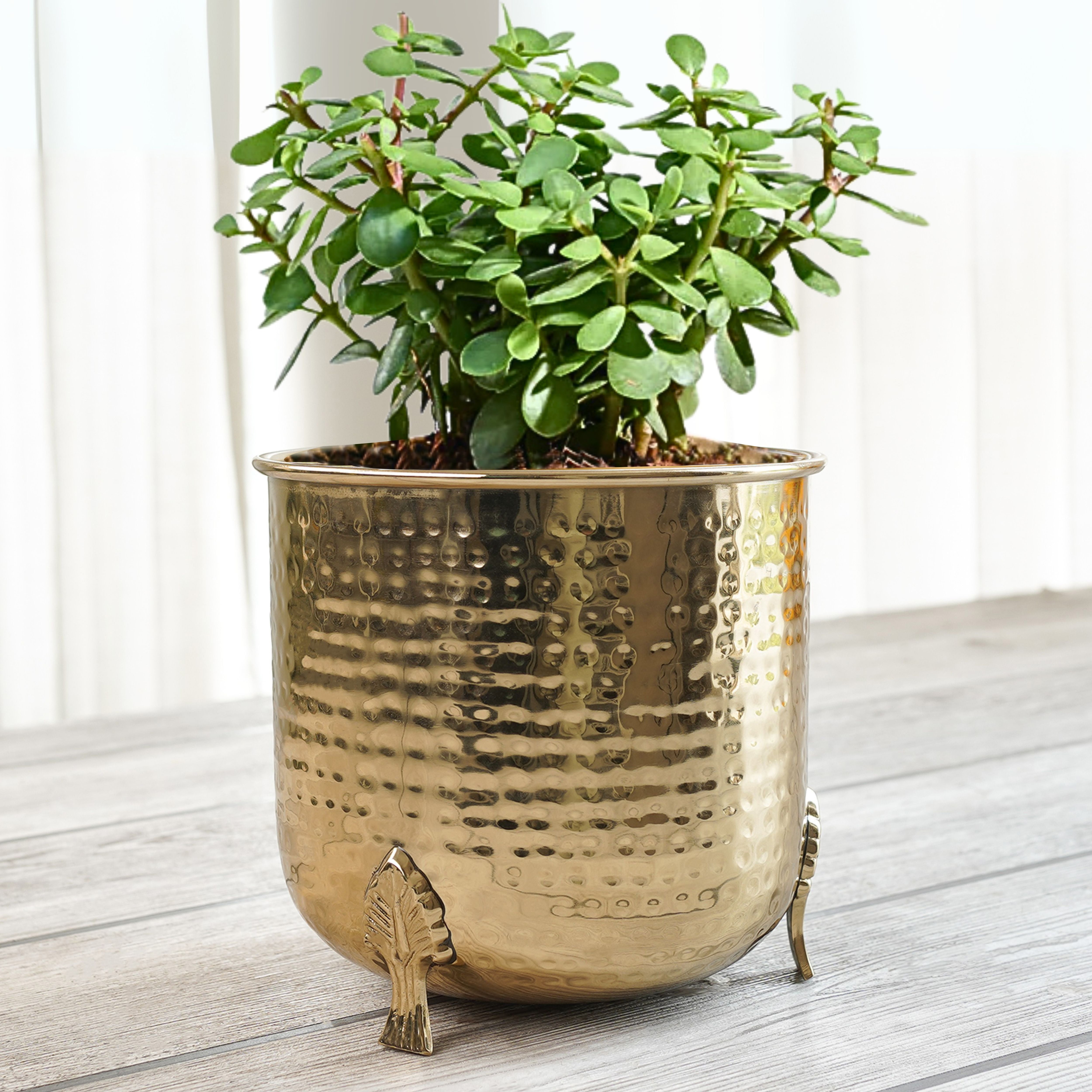 Metal Hammered Leaf leg Planter, Gold, 6.2'' - Behoma