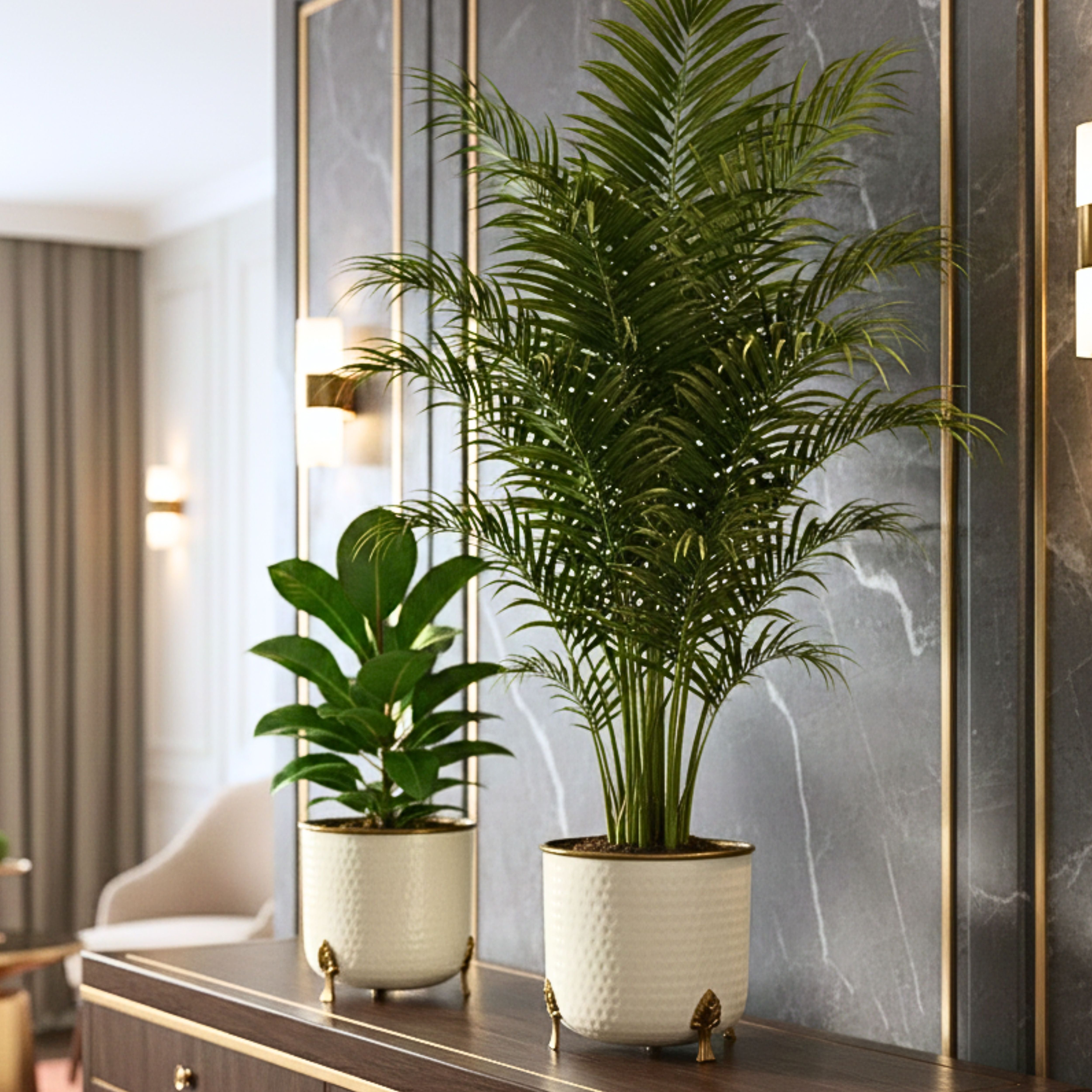 Metal Gold Rim Leaf leg Planter, Set (Pot Only)