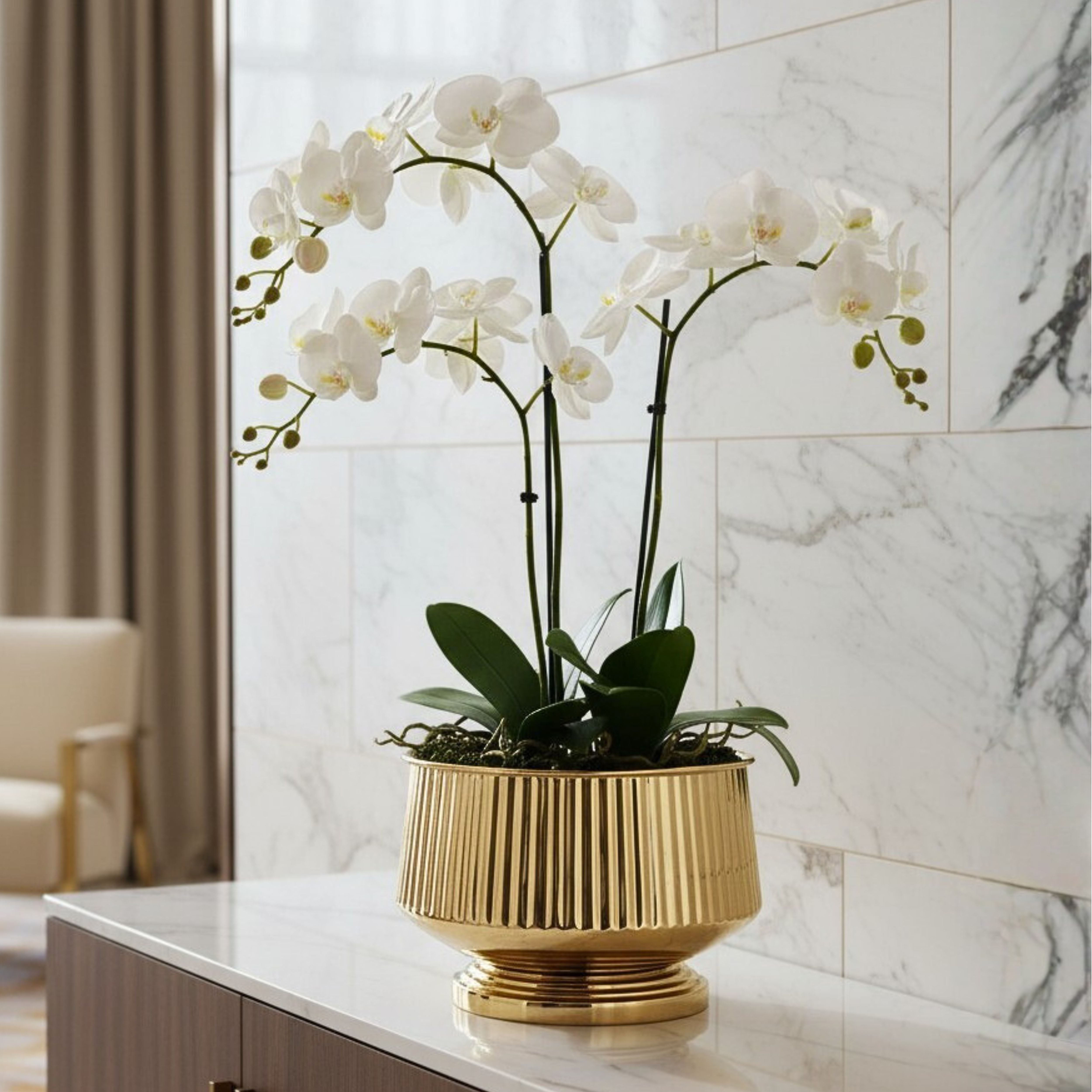 Pedestal Fluted Metal Planter (Pot Only)