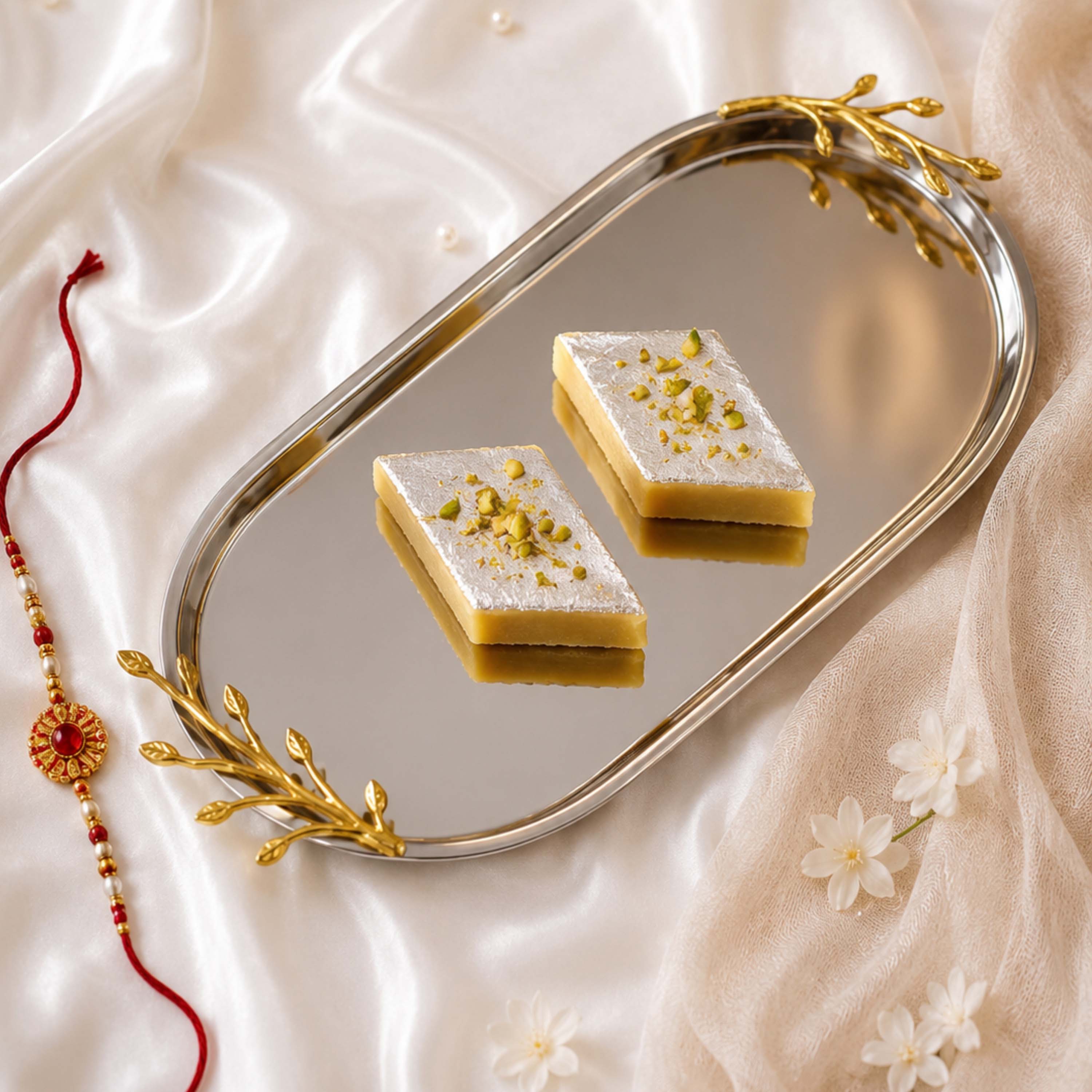 SS Tray with Brass Branch