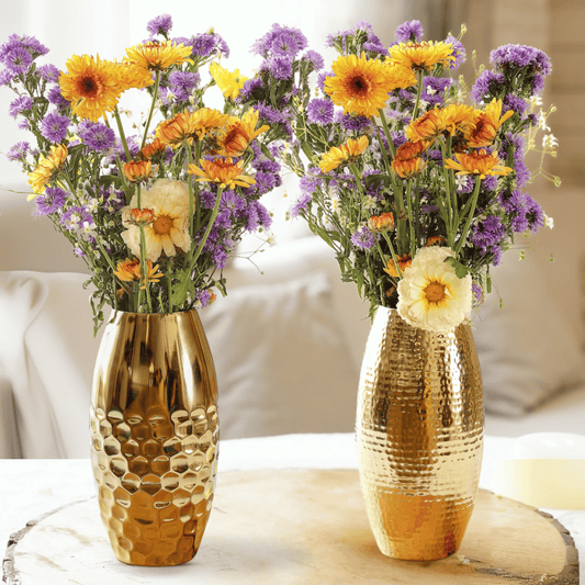 Modern Metal Flower Vase Set of 2 | Gold