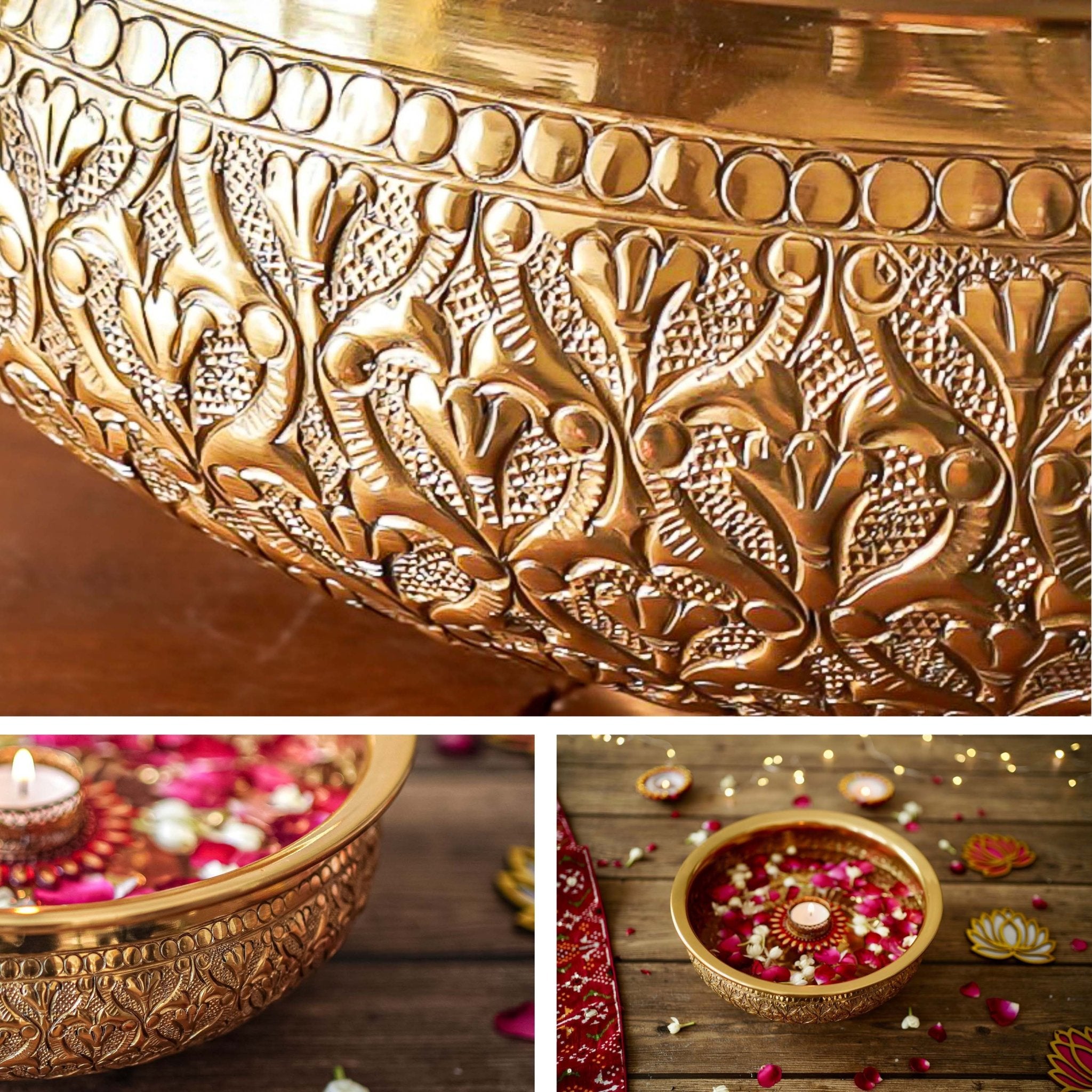 Metal Urli, Traditional urli bowl, Floating flower urli