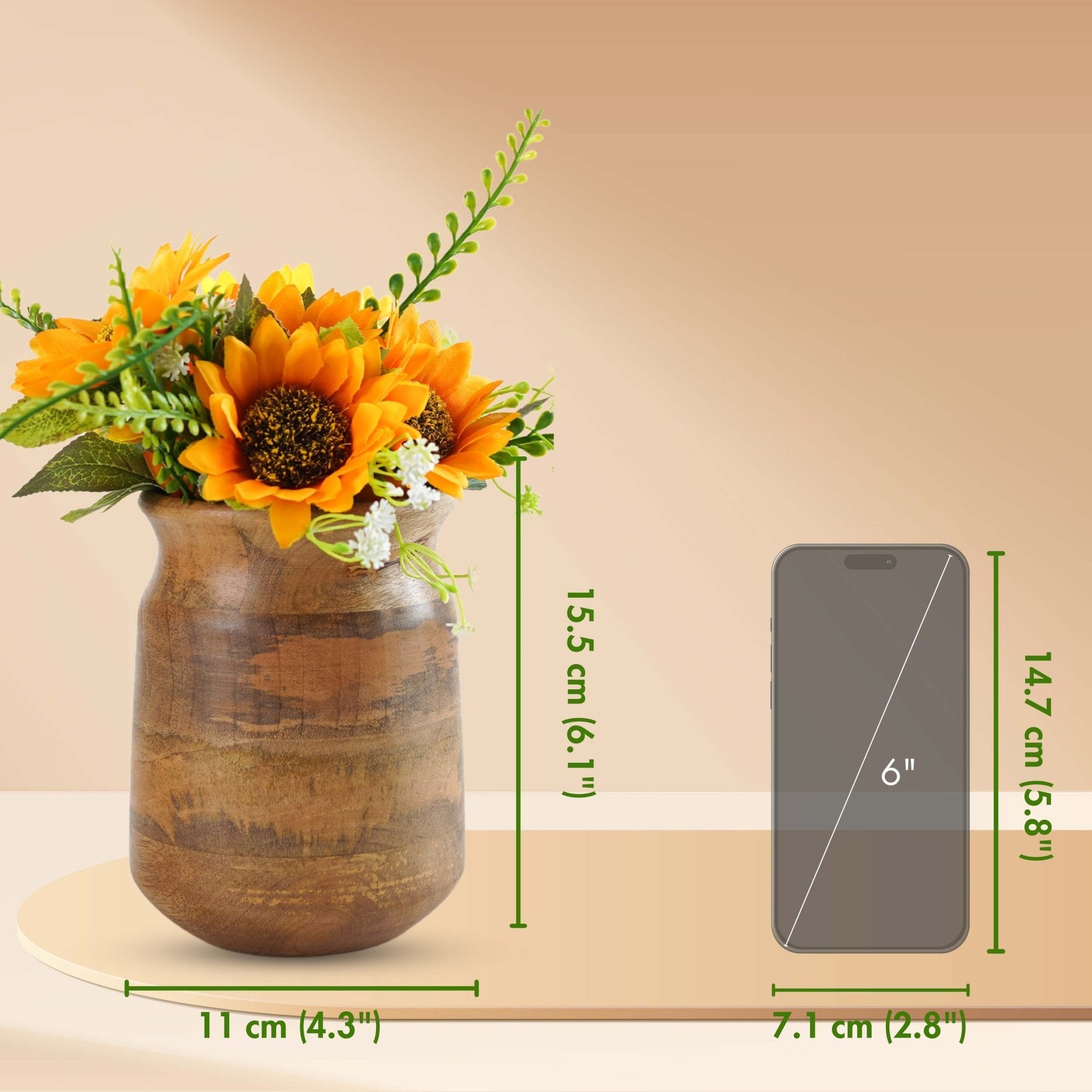 Barni Style Mango Wood Flower Vase, Natural Finish - 6.1''X 4.3'' - Behoma