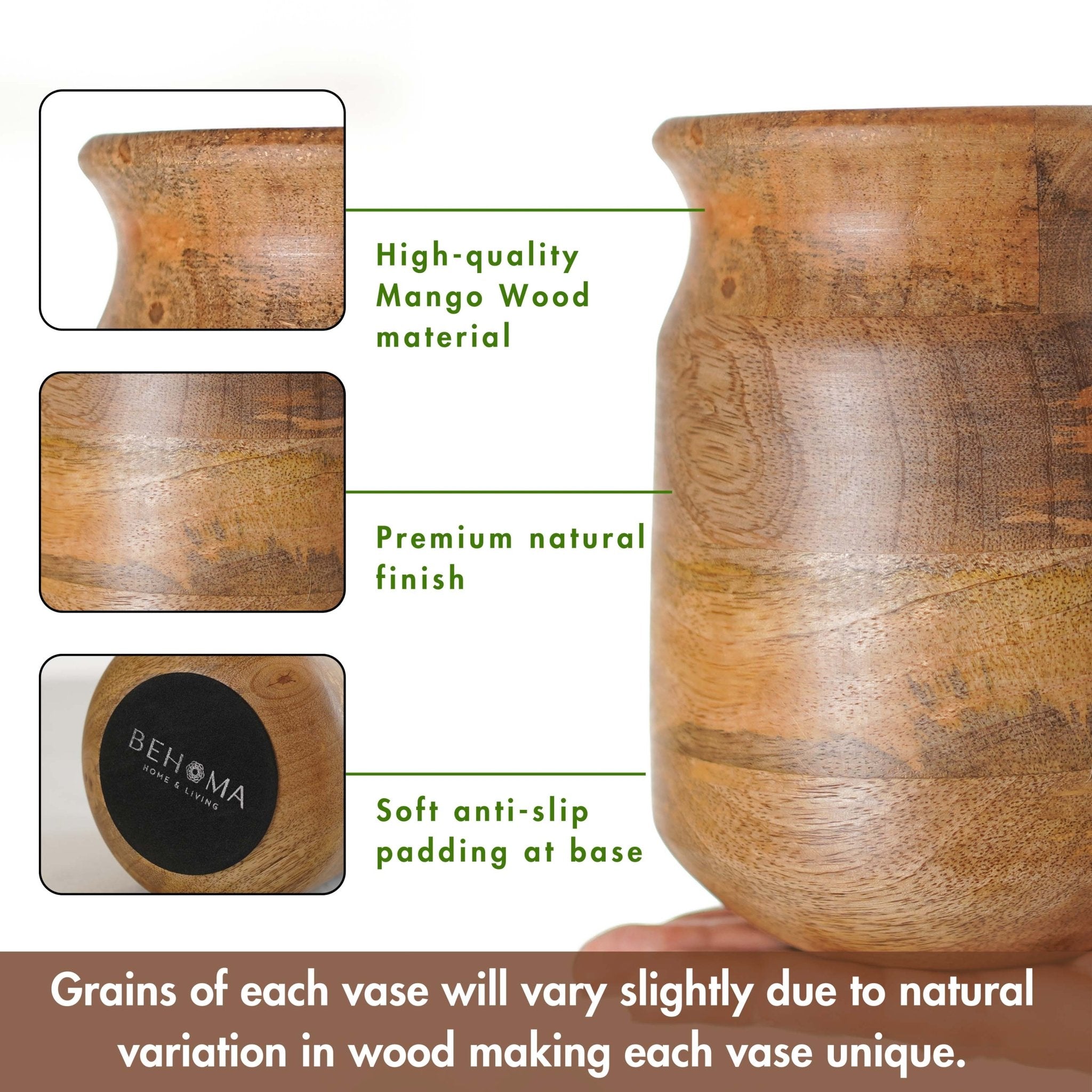 Barni Style Mango Wood Flower Vase, Natural Finish - 6.1''X 4.3'' - Behoma