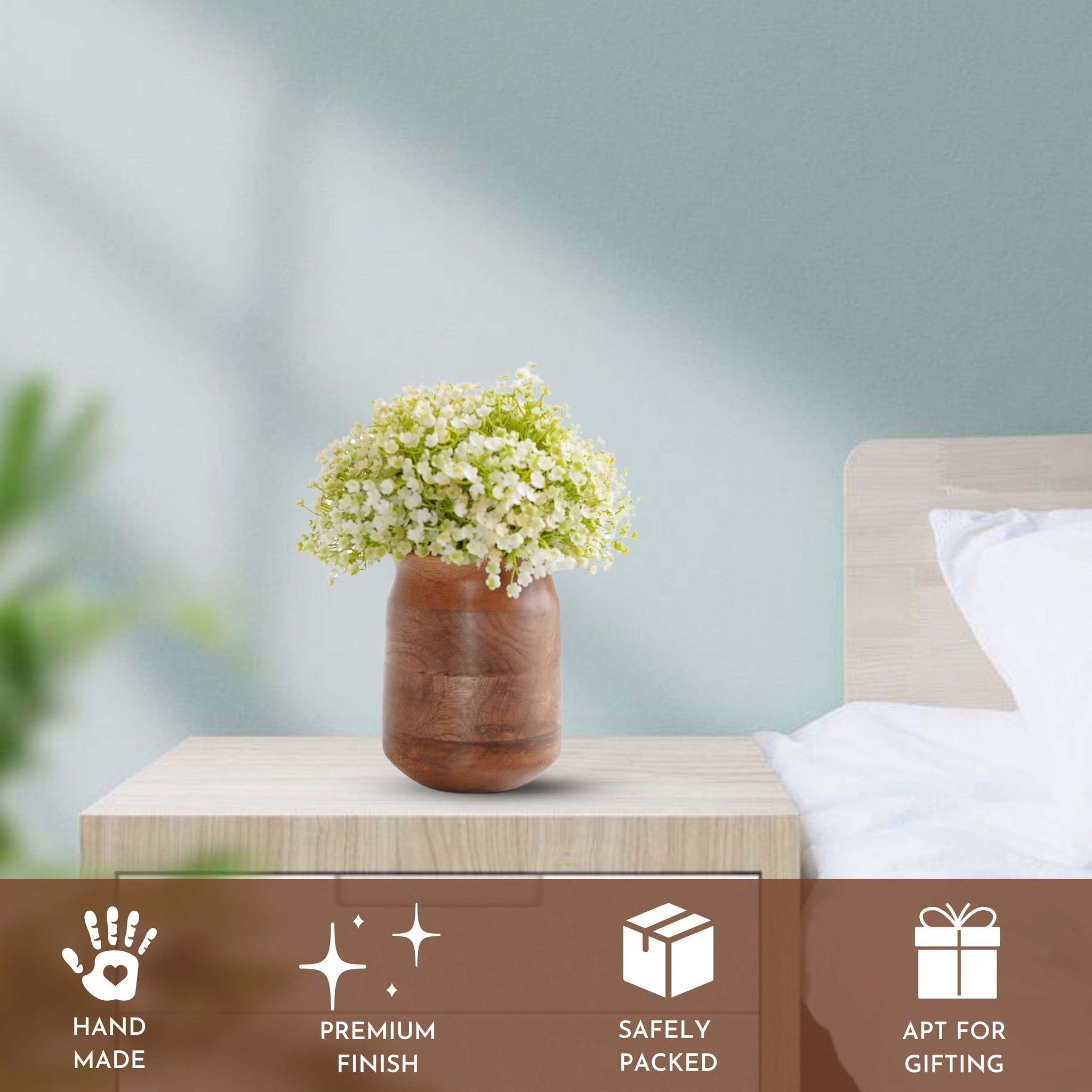 Barni Style Mango Wood Flower Vase, Walnut finish - 6.1''X 4.3'' - Behoma