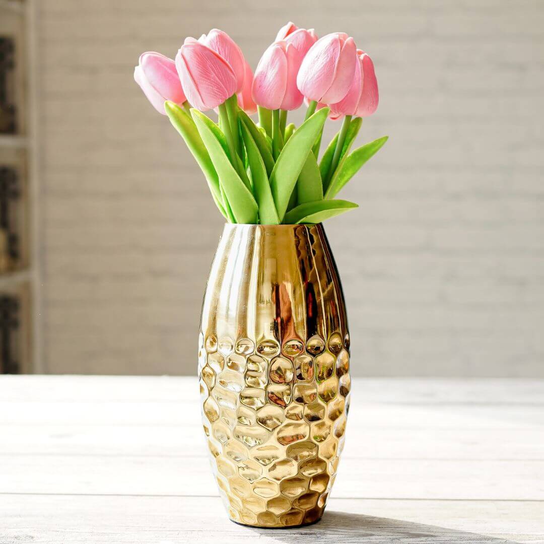 Behoma Metal Modern Half Hammered Flower Vase, Gold, 8.1'' - Behoma