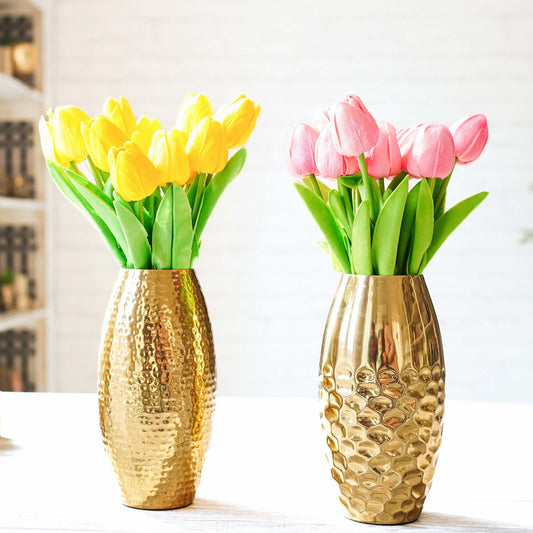 Behoma Metal Modern Hammered Flower Vase, Gold - Set of 2 - 8.1'' - Behoma