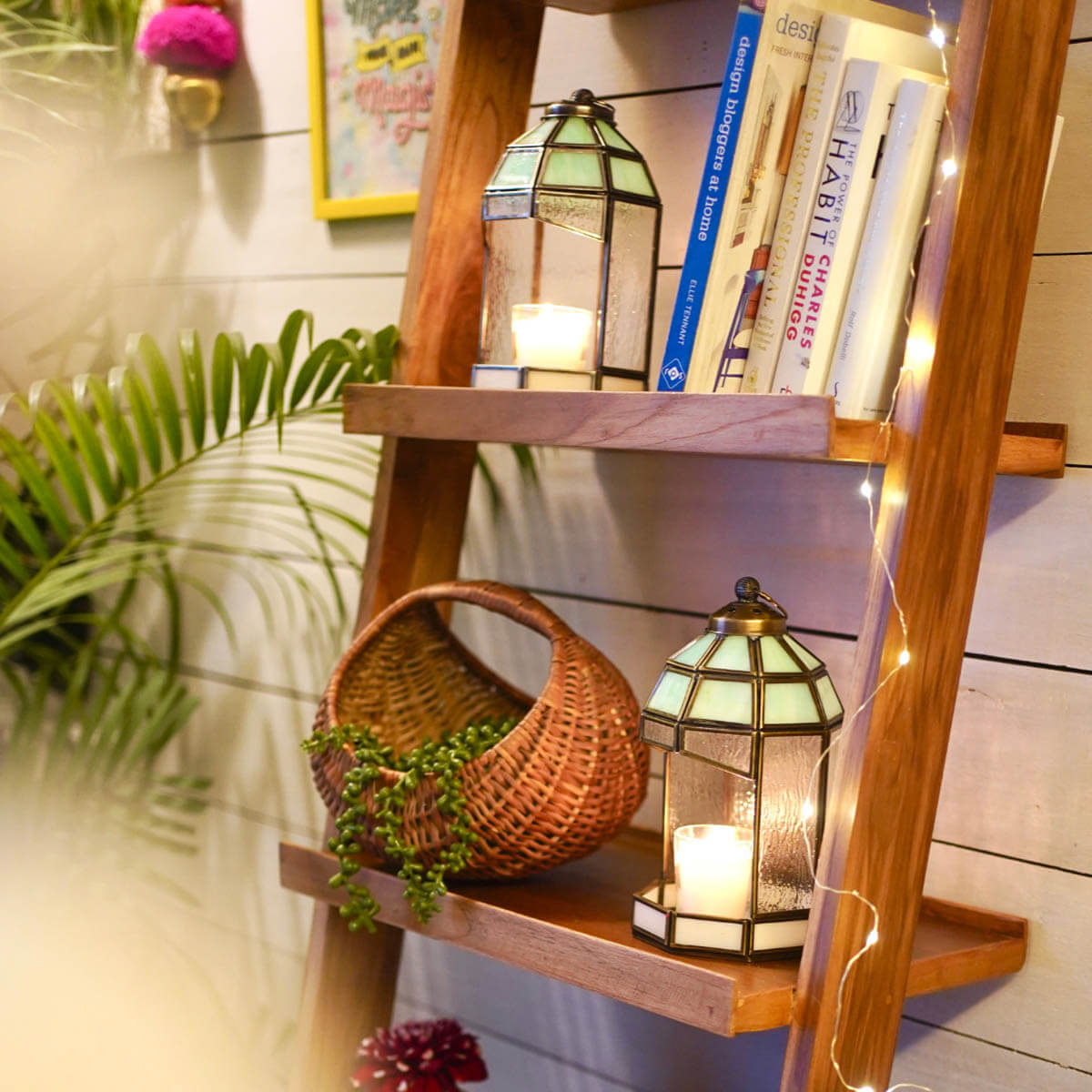 Behoma Stained Glass Hut Lantern (Antique Brass) - 8.8''X 4.7'' - Behoma