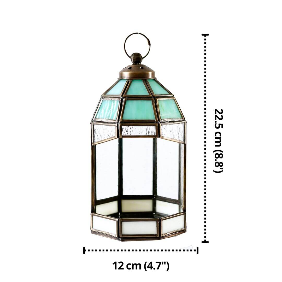 Behoma Stained Glass Hut Lantern (Antique Brass) - 8.8''X 4.7'' - Behoma