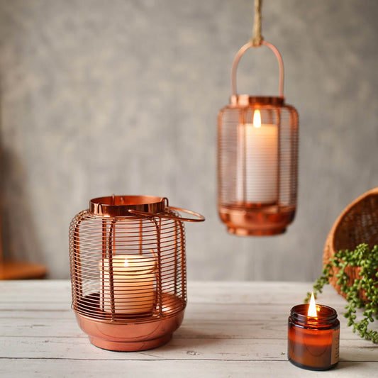 Copper Cage Lantern, Copper - 7.6''X 6.2'' - Behoma