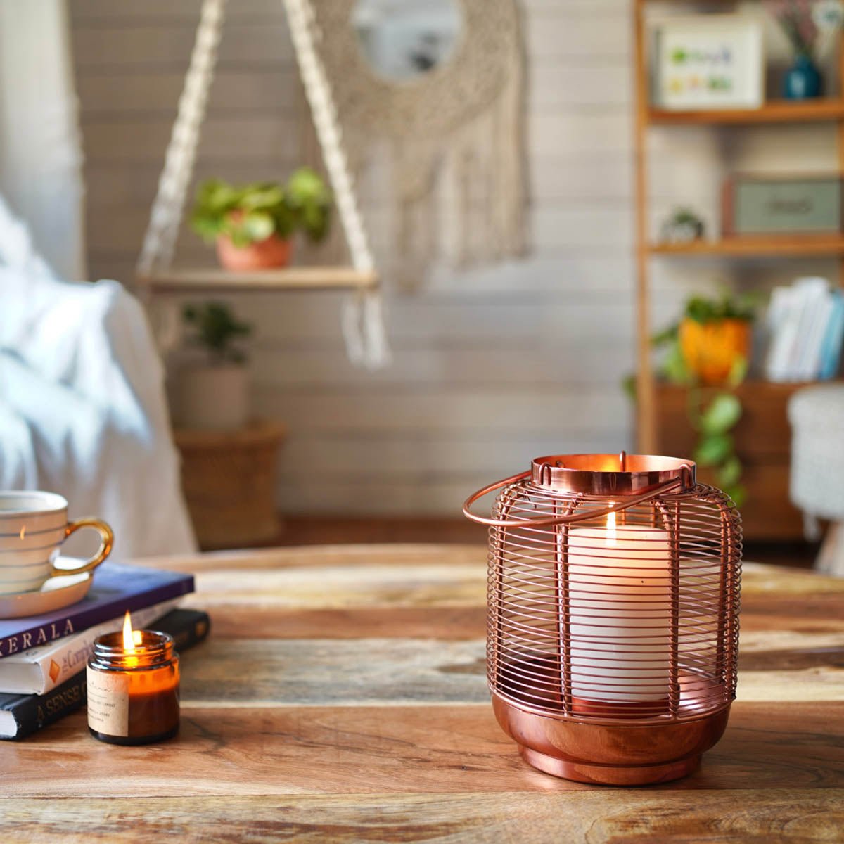 Copper Cage Lantern, Copper - 7.6''X 6.2'' - Behoma