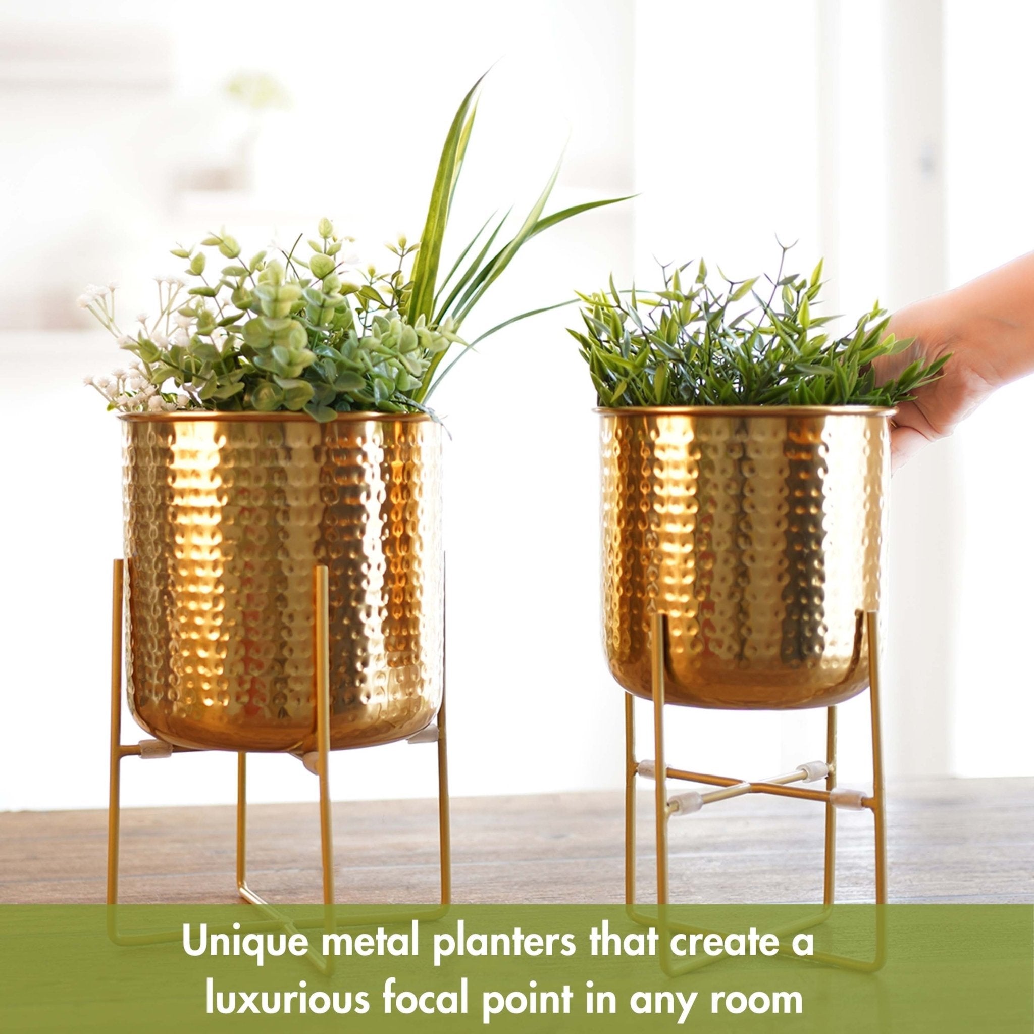 Golden Radiance Metal Planter Set - Behoma
