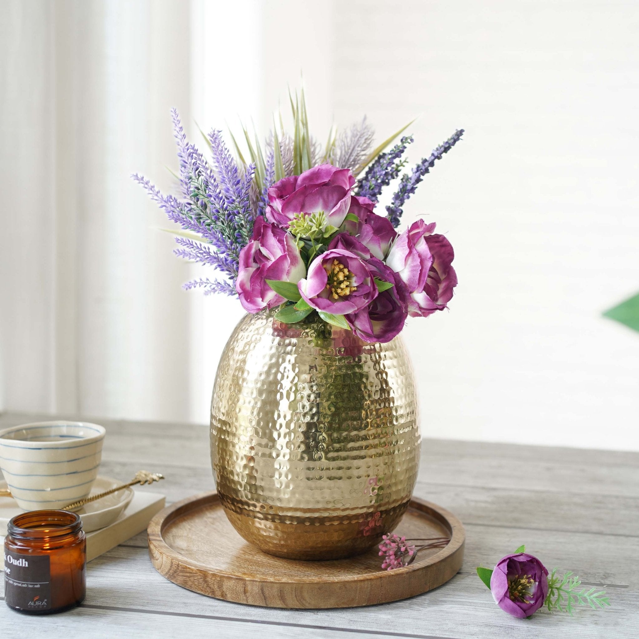 Metal flower vase, vase for home decor, golden vase