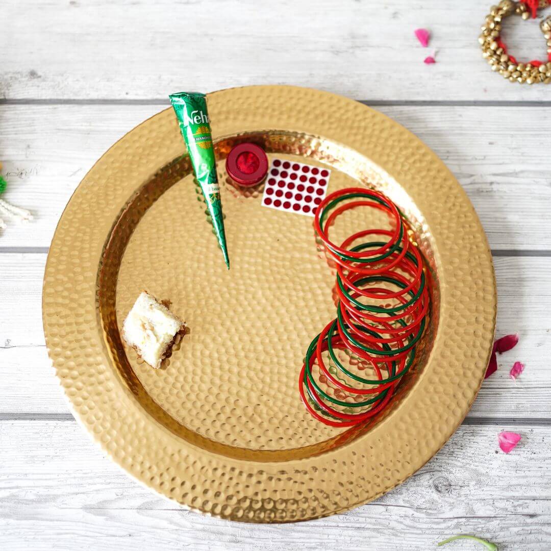 Metal Gold Platter, Decorative metal platter, Metal serving tray, Metal decorative tray