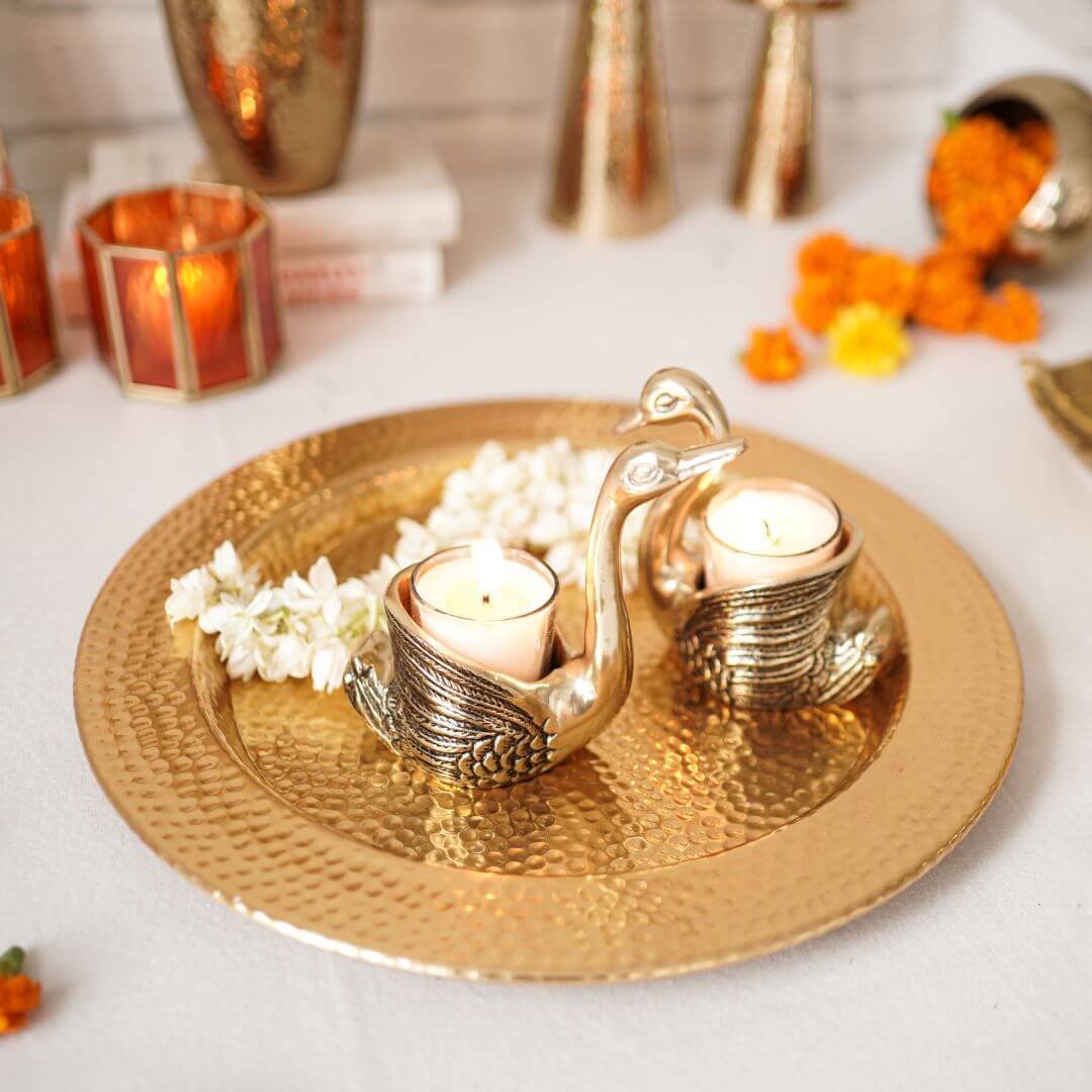 Metal Gold Platter, Decorative metal platter, Metal serving tray, Metal decorative tray