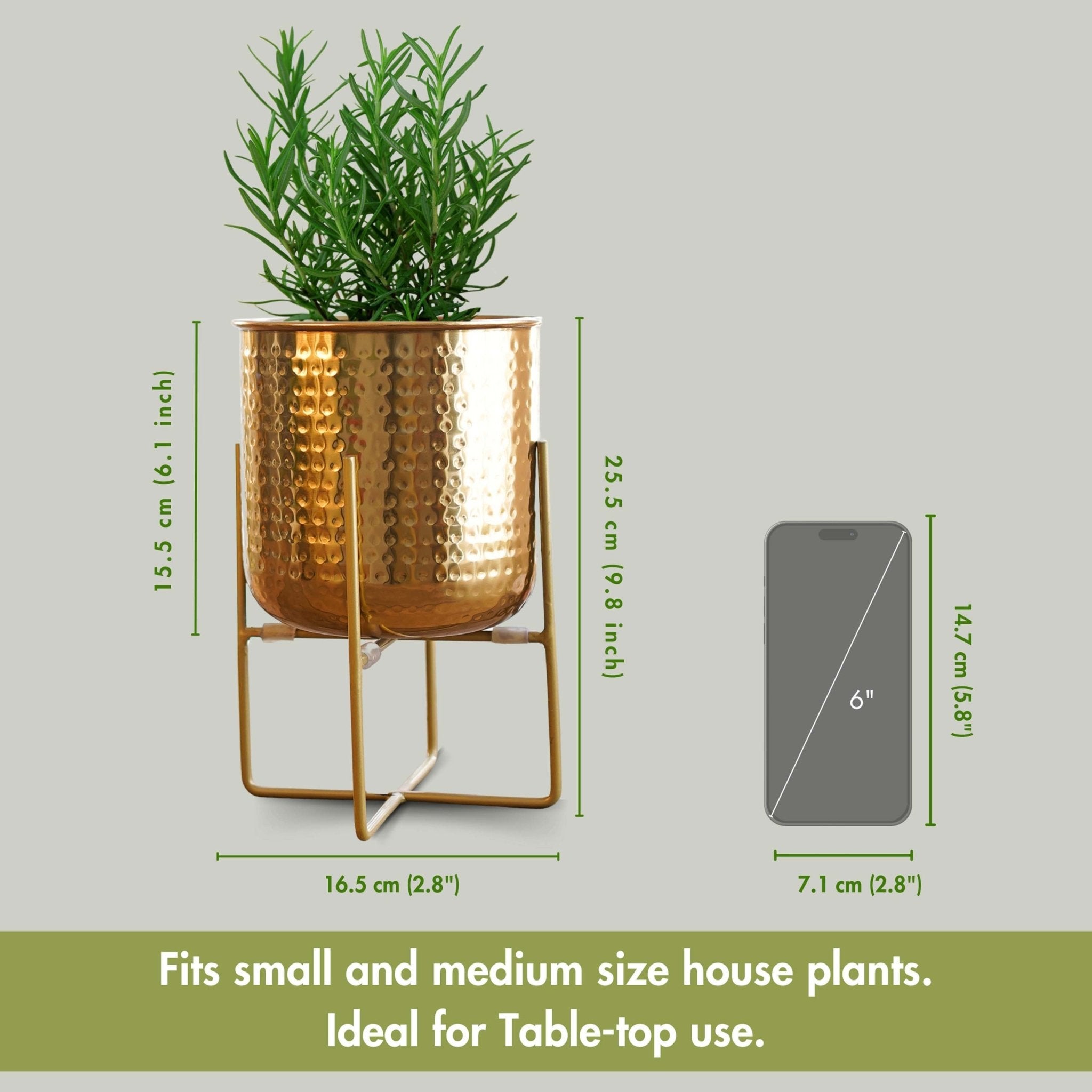 Hammered Metal Indoor Planter, 9.8 Inch, Gold - Behoma