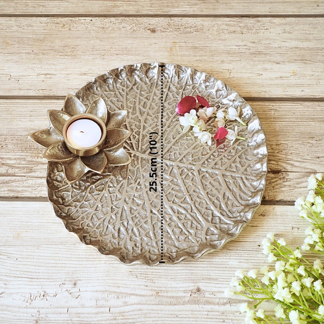 Metal Tray, Lotus leaf metal tray, Metal decorative tray, Metal Pooja Thali
