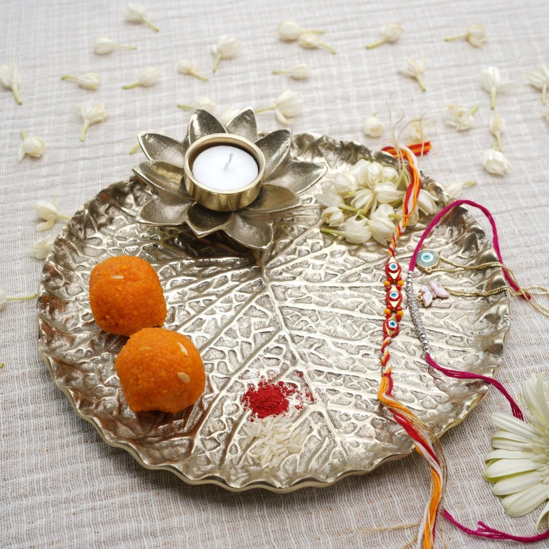 Metal Tray, Lotus leaf metal tray, Metal decorative tray, Metal Pooja Thali