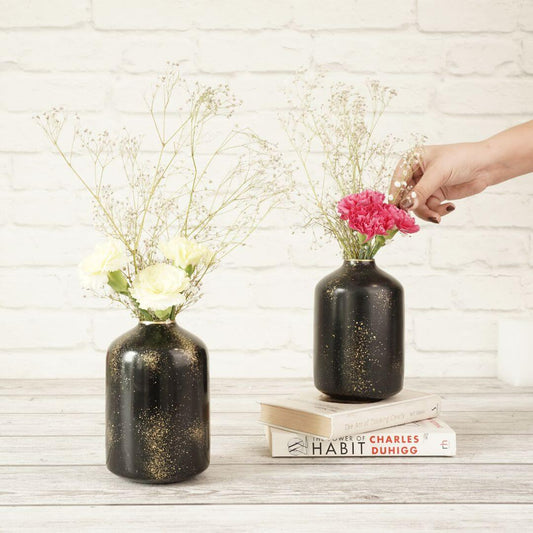 Metal Bud Bottle Vase Set, Black - Behoma