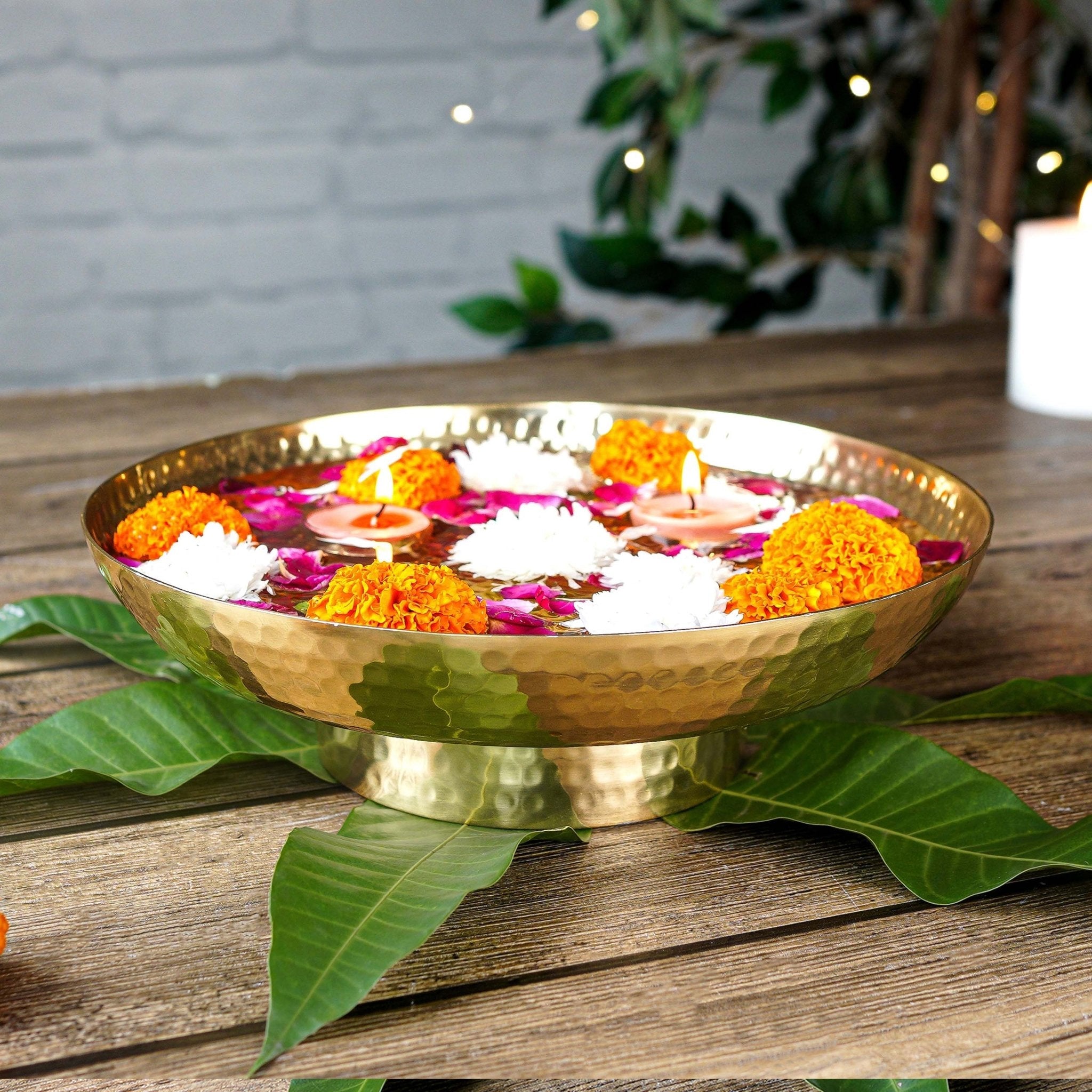 Metal Urli, Traditional urli bowl, Metal urli bowl, Floating flower urli, Decorative urli bowl