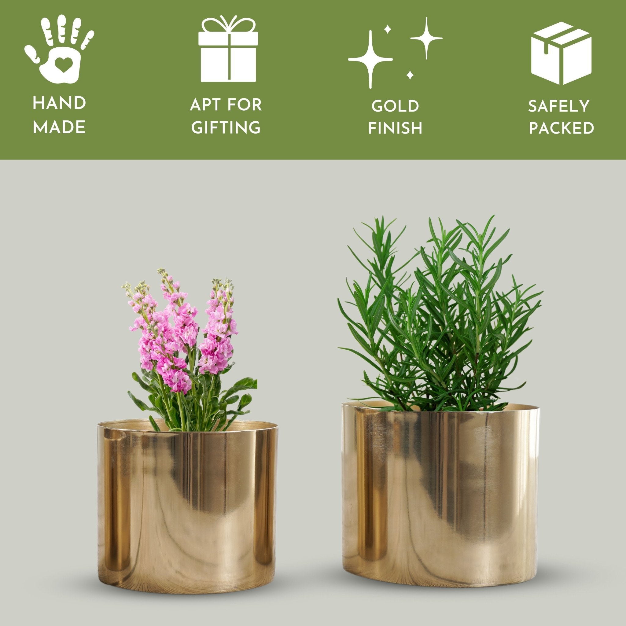 Mini Table - top Metal Plant Stand, Gold, Set - 4.1'' & 3.5'' - Behoma