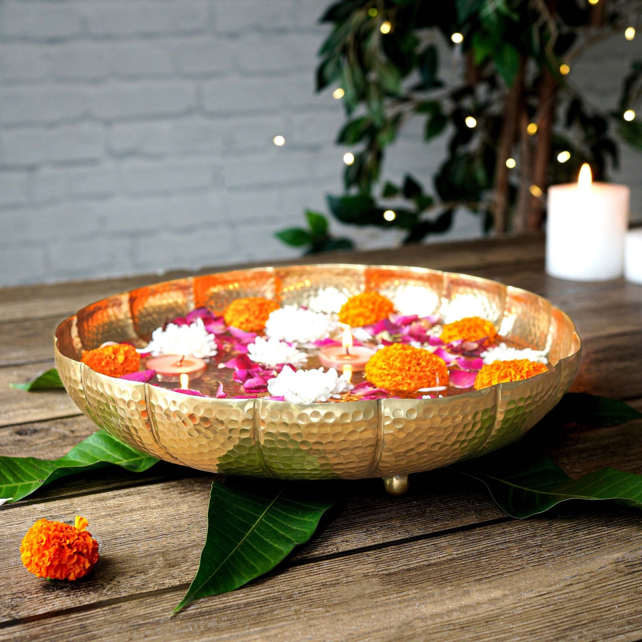 Metal Urli, Metal urli bowl, Traditional urli bowl, Floating flower urli