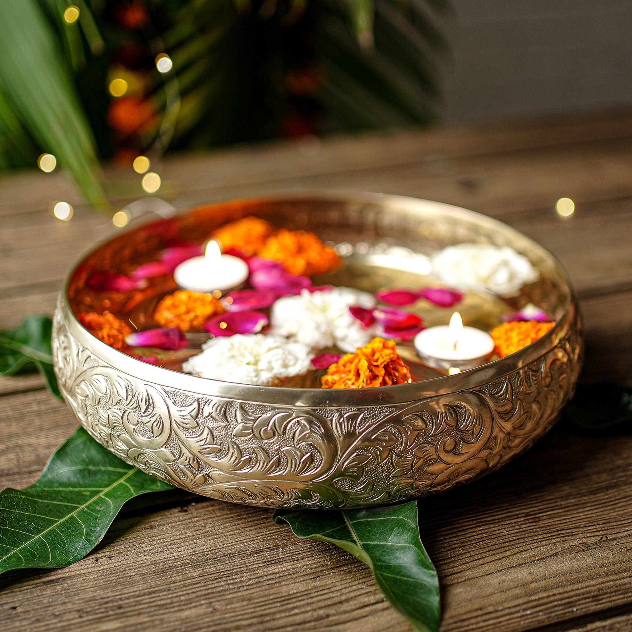 Metal urli, Metal urli bowl, Traditional urli bowl, Floating flower urli