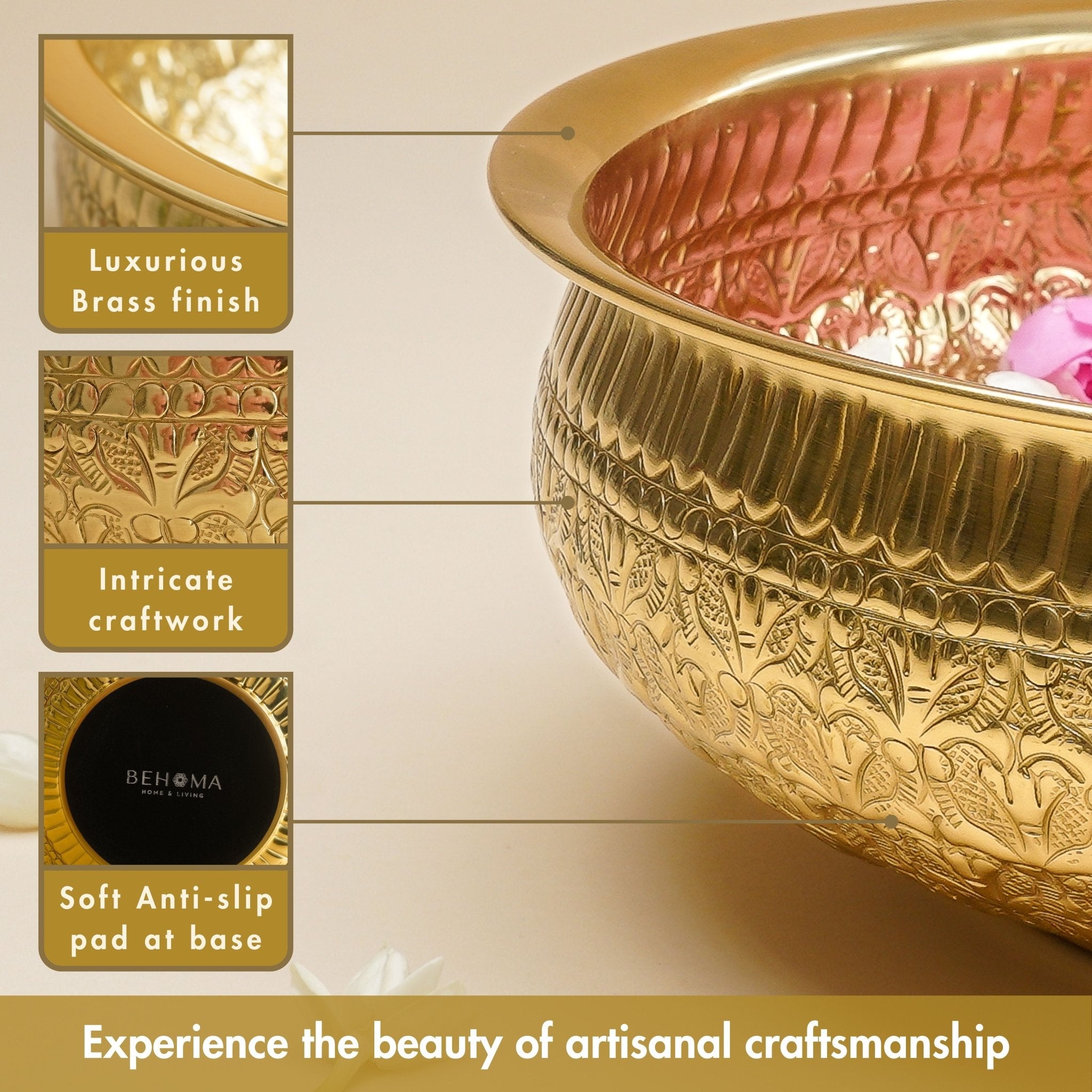 Brass Urli, Brass urli for pooja, Traditional urli bowl, Floating flower urli, Decorative brass urli