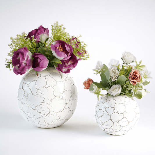 Metal Crackled Ball Flower vase, White 