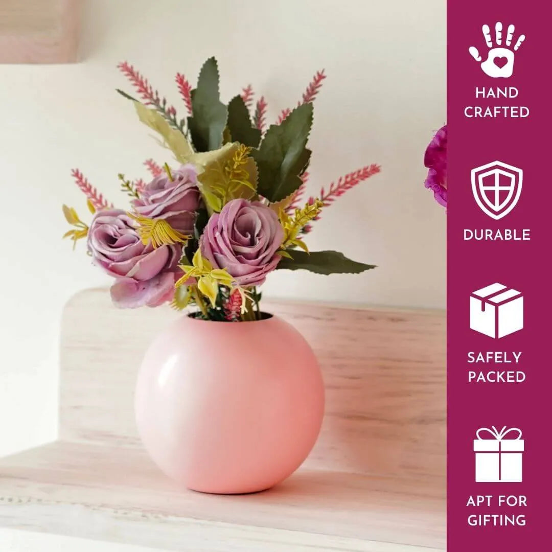 Metal ball flower vase pink