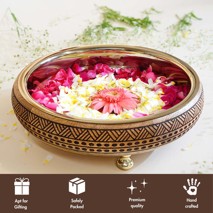 Wooden urli bowl, Traditional urli bowl, Metal urli bowl, Decorative urli bowl