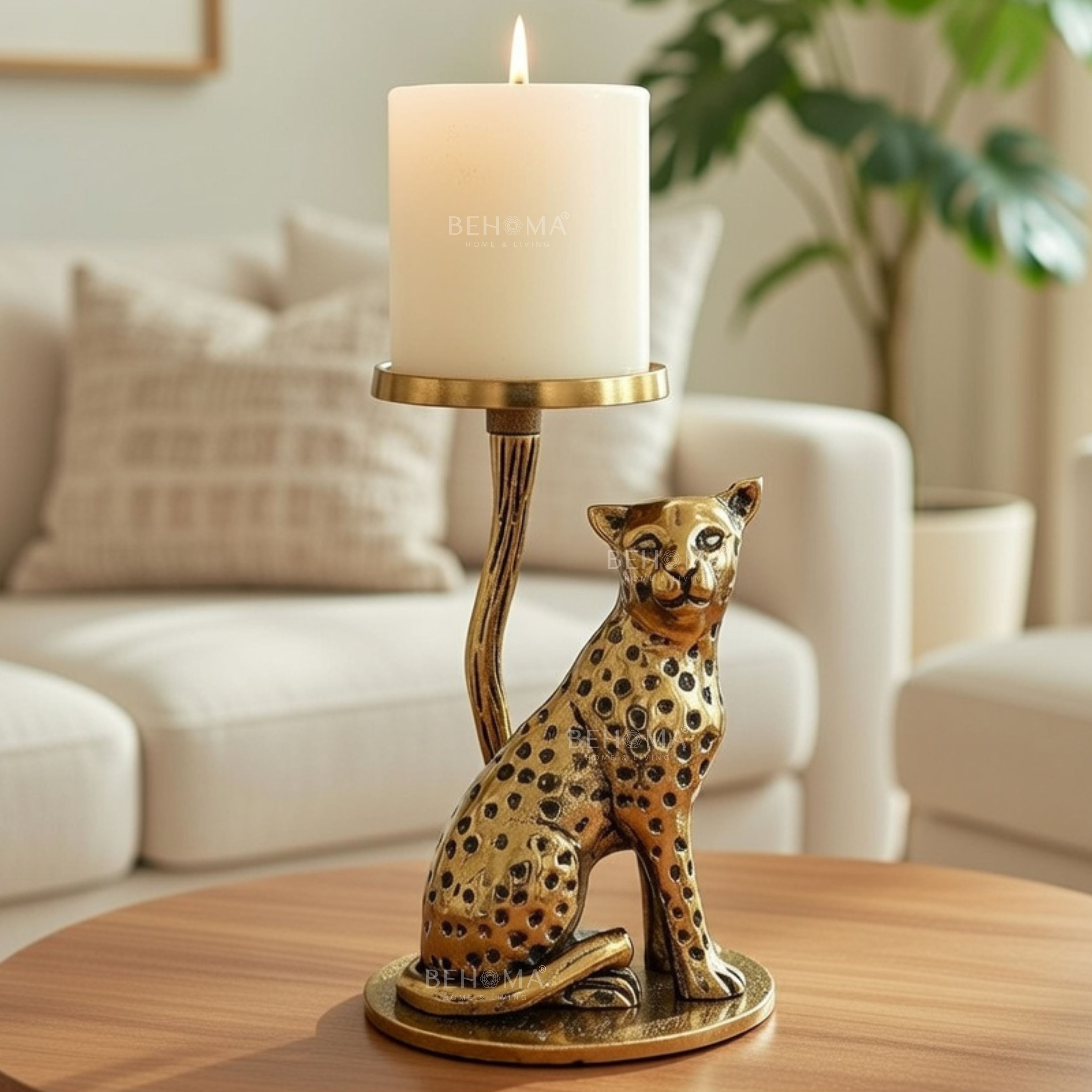 Golden Jaguar Candle Holder