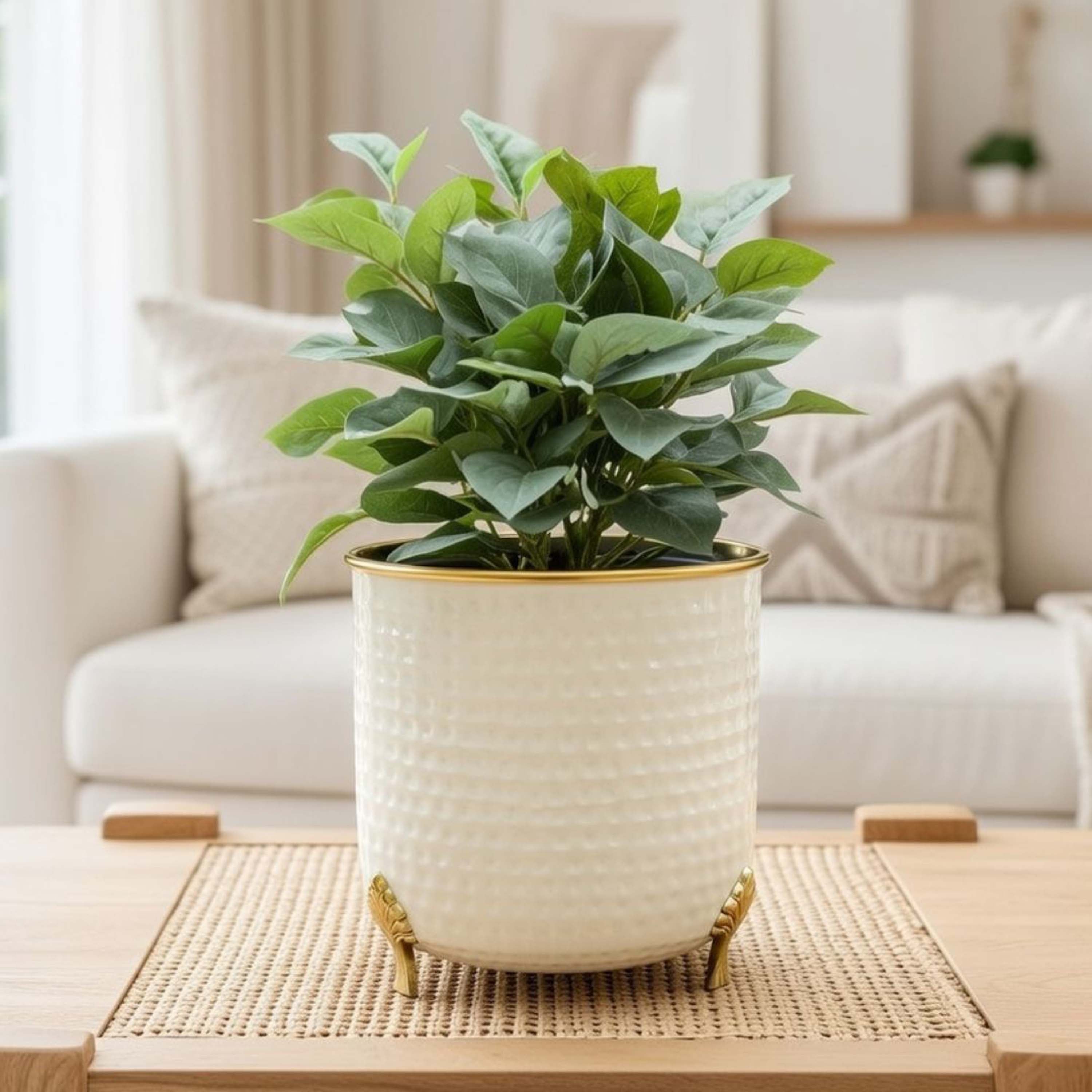 Gold Rim Leaf leg Metal Planter, Large (Pot Only)