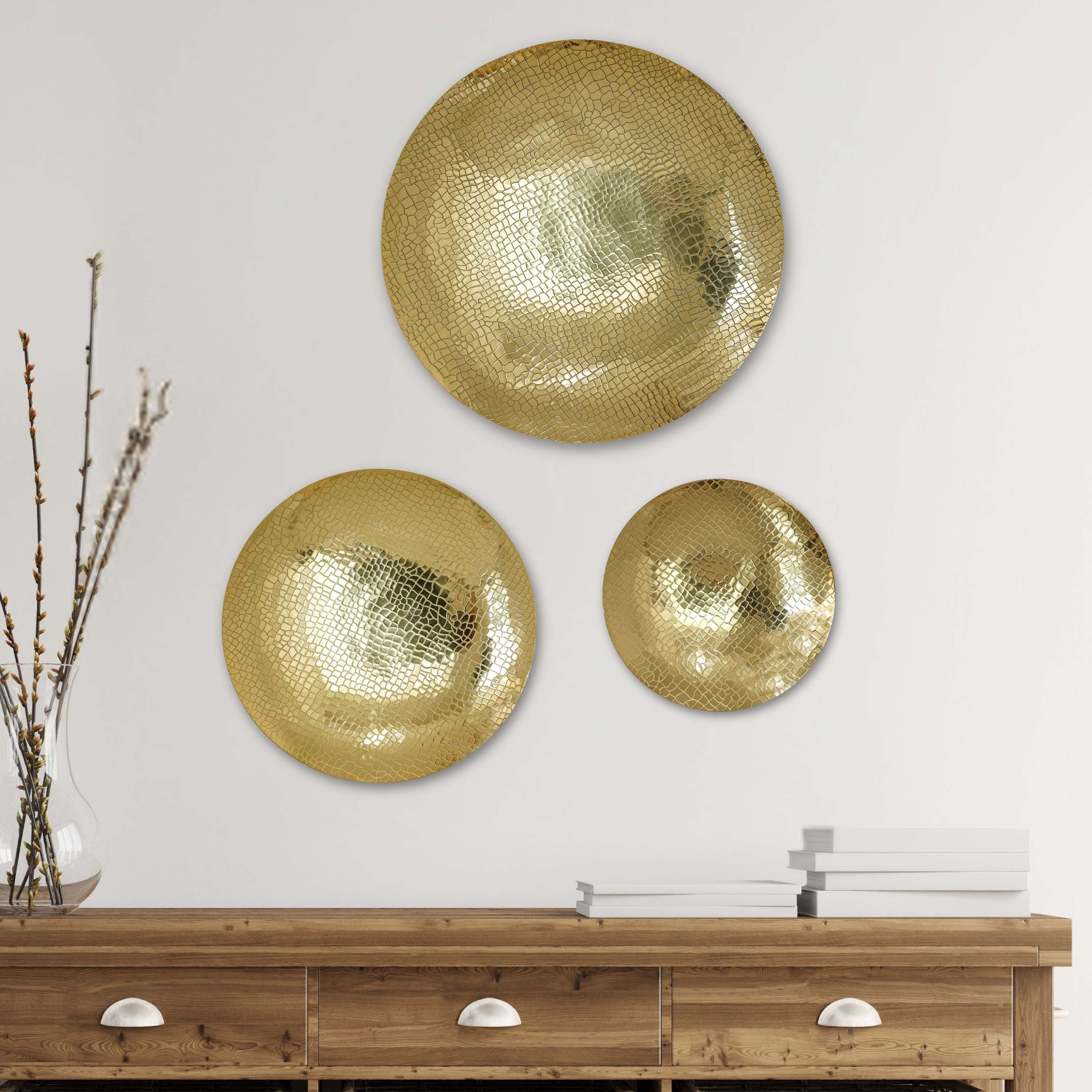 Golden Crackled Wall Plates, Set