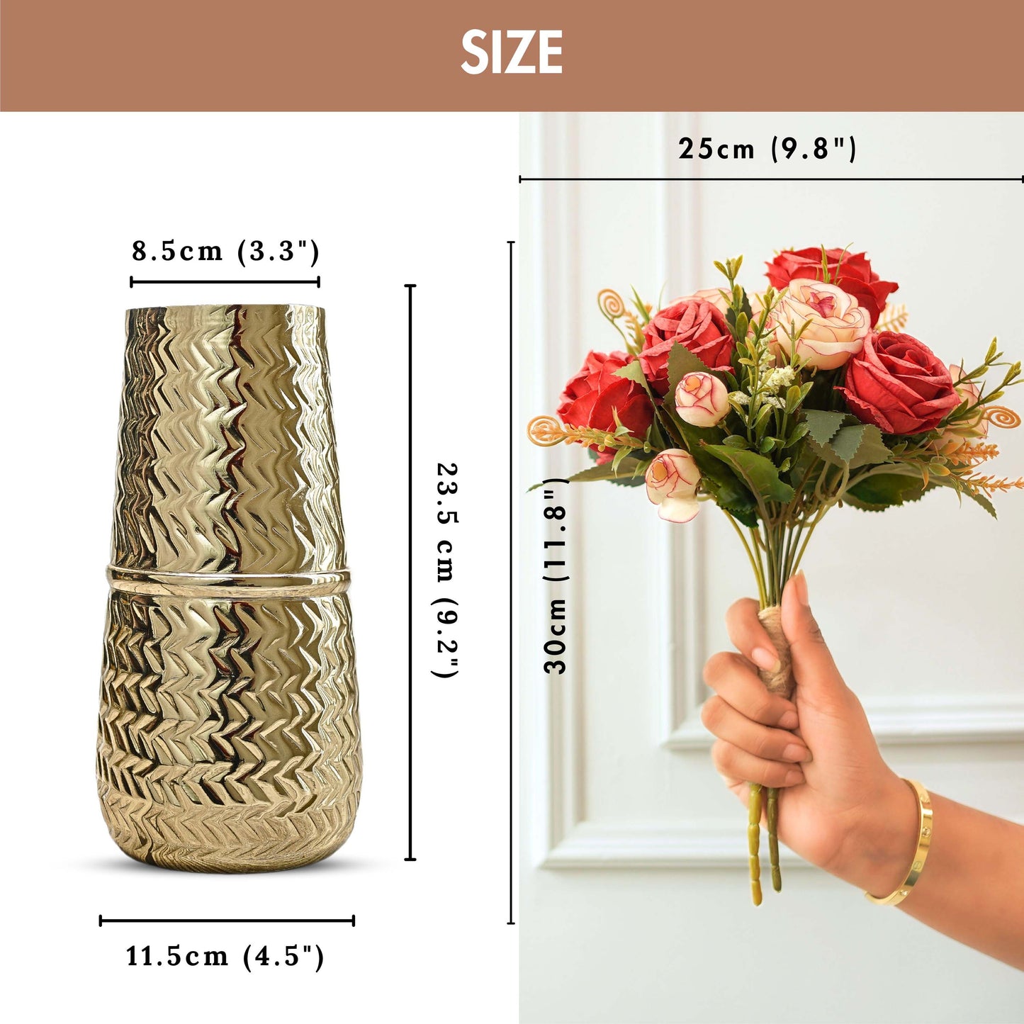 Combo of Metal Vase and Pink Roses