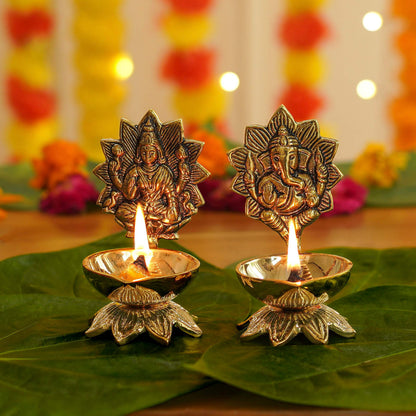 Brass Lakshmi - Ganesh Diya Set