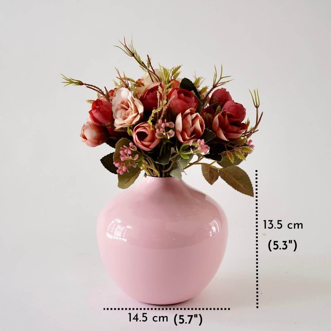 Metal Pink bud vase with artificial flower in vase