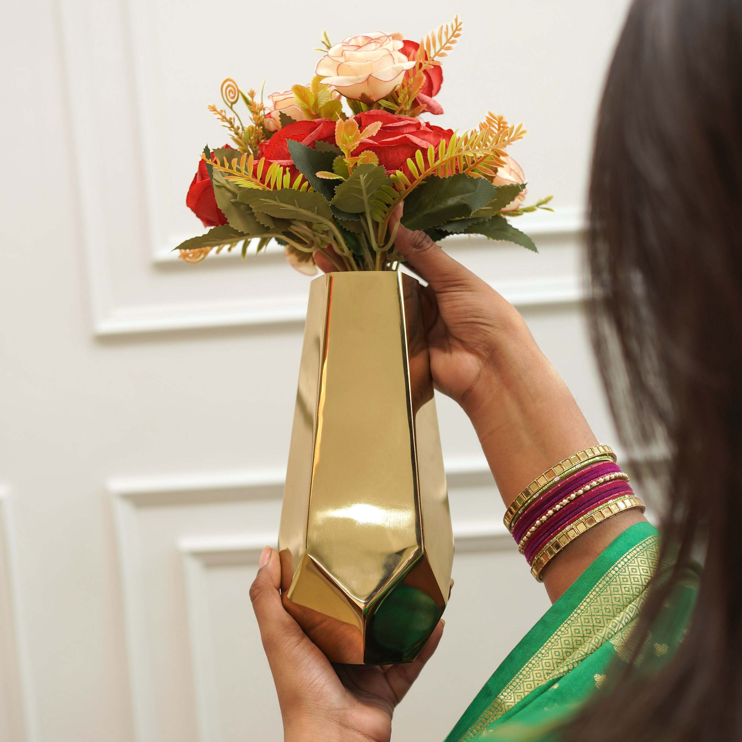 Stainless Steel Prism Glow Vase, Gold