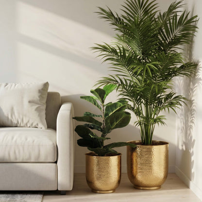 Hammered Floor Planter Set, Gold